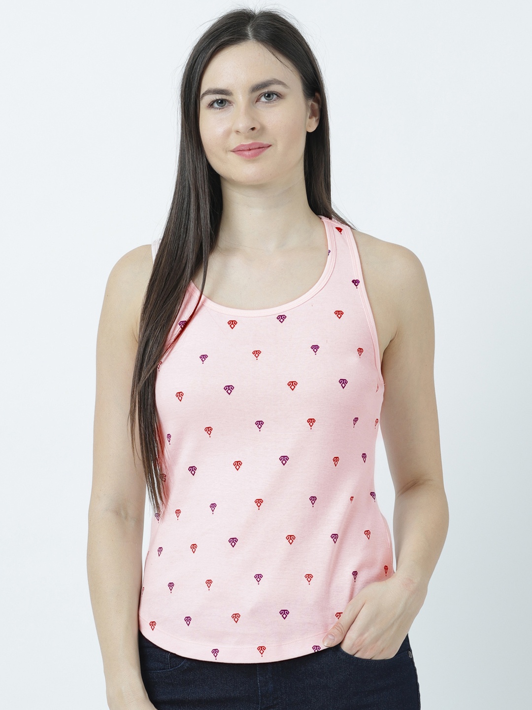 

Huetrap Women Pink Printed Tank Pure Cotton Top