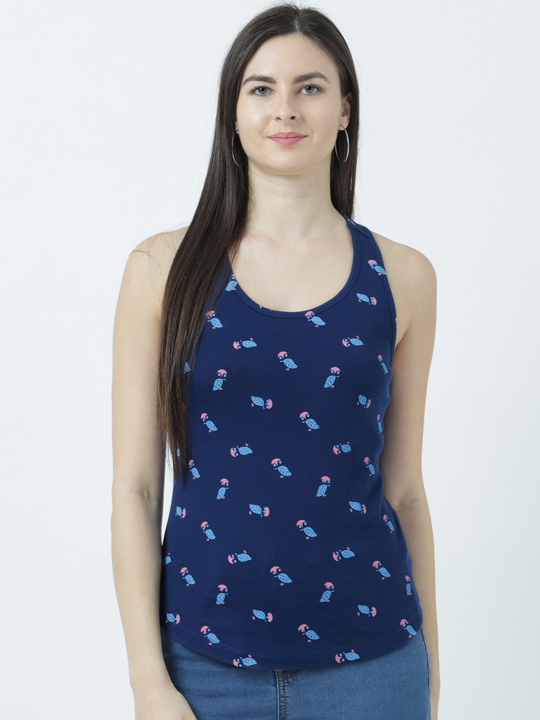

Huetrap Women Navy Blue Printed Tank Top