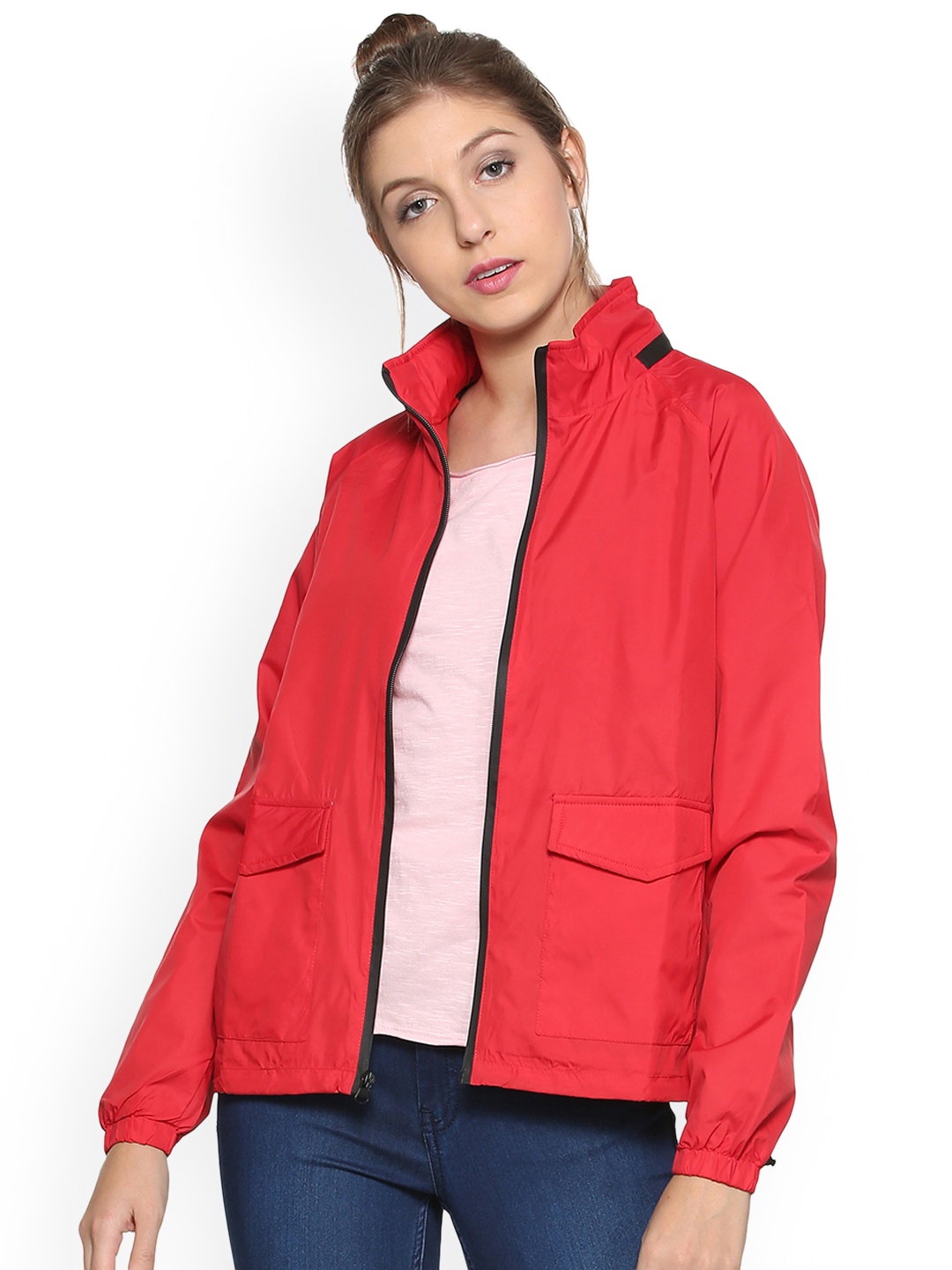 

People Women Red Solid Sporty Jacket