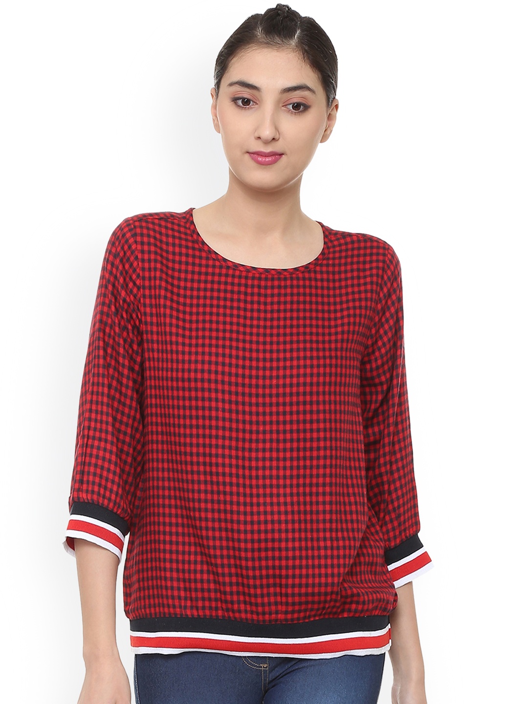 

People Women Red Checked Blouson Top