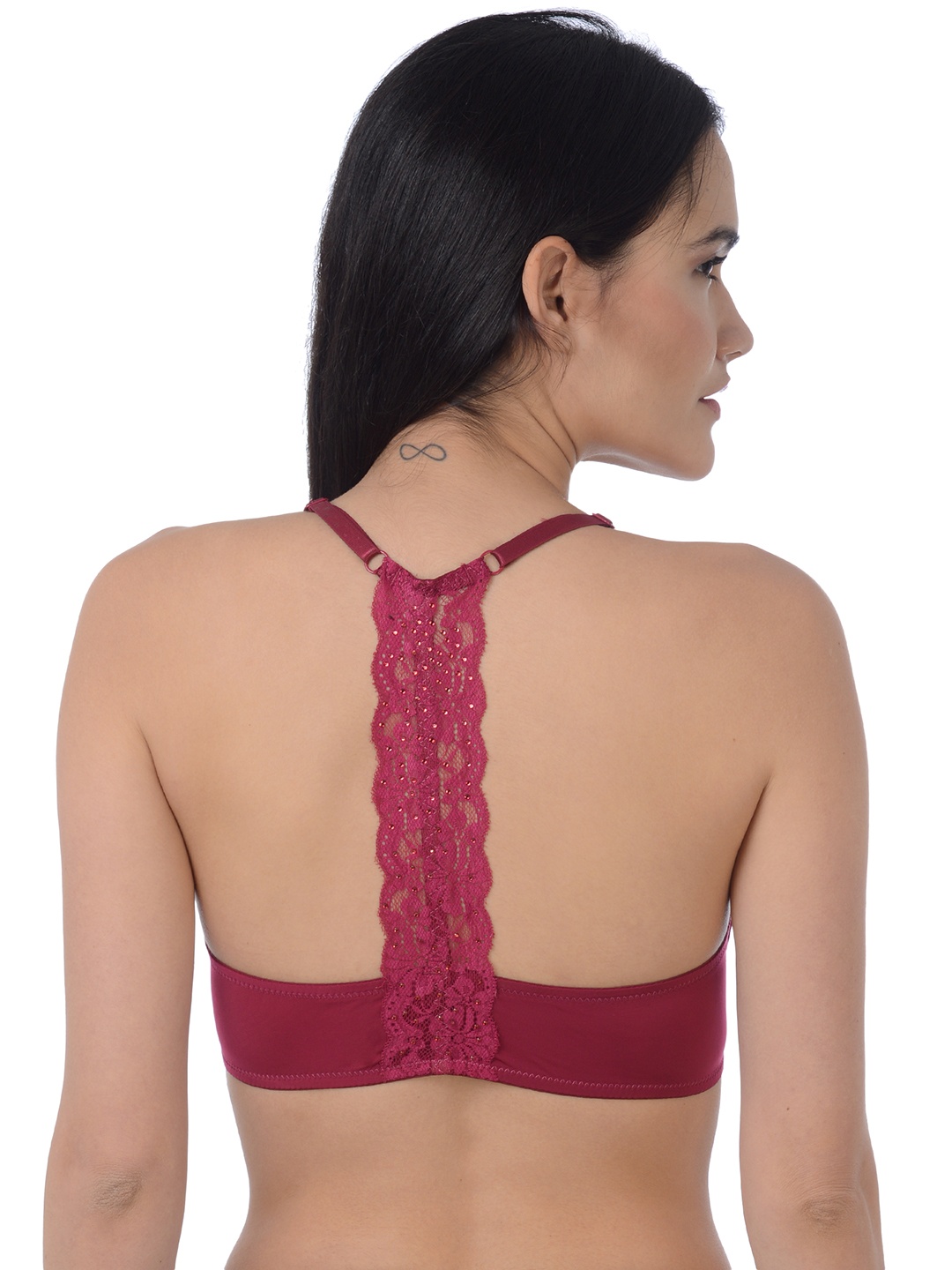 

Da Intimo Maroon Studded Underwired Lightly Padded Front Opening Bridal Plunge Bra DI1098