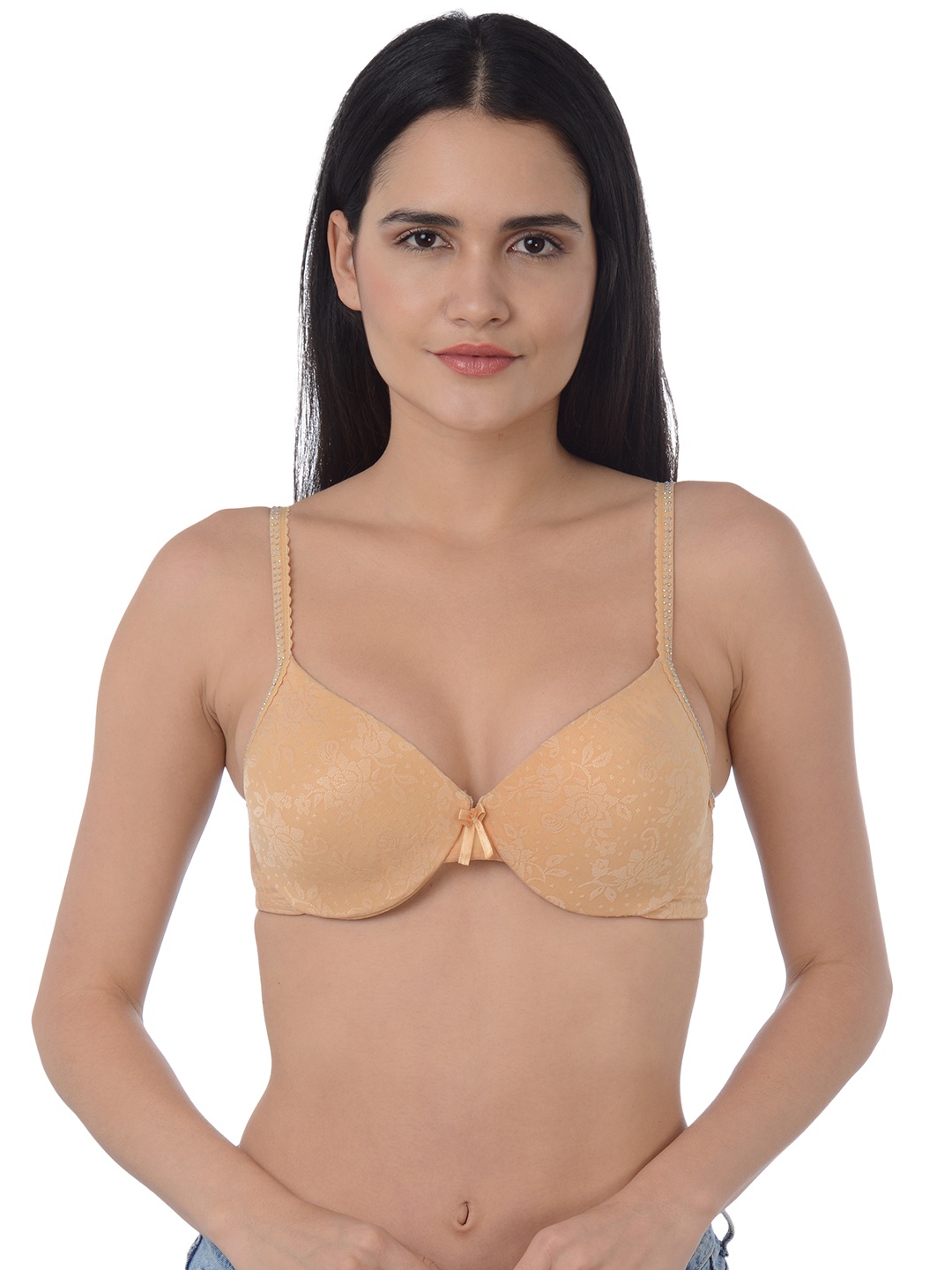 

Da Intimo Beige Self Design Underwired Lightly Padded Studded T-shirt Bra DI1093