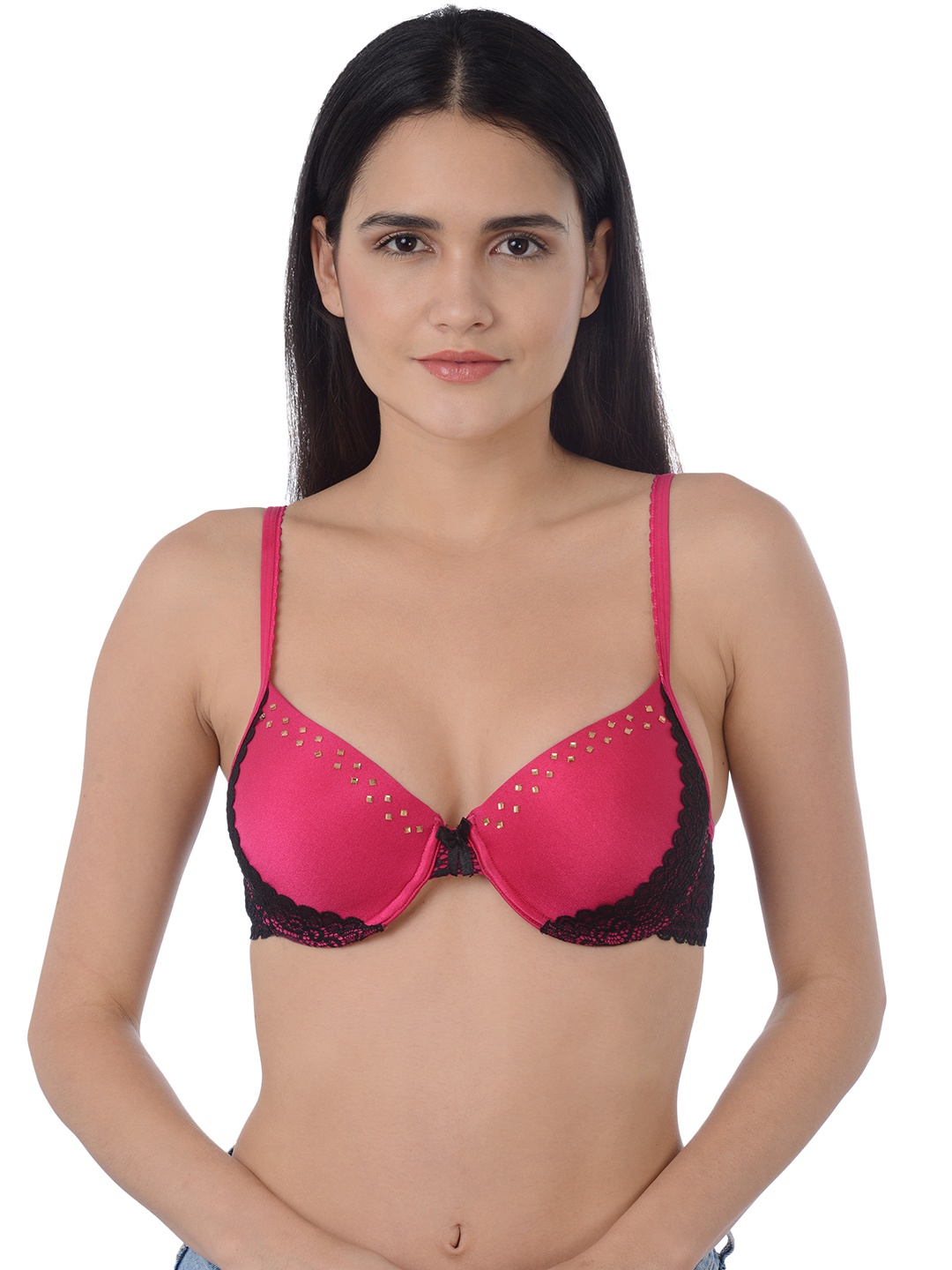 

Da Intimo Pink Studded Underwired Lightly Padded Bridal Bra DI1108
