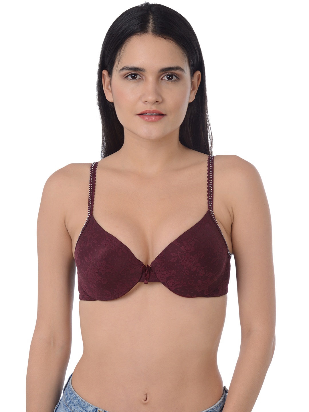 

Da Intimo Burgundy Self Design Studded Underwired Lightly Padded T-shirt Bra DI1092