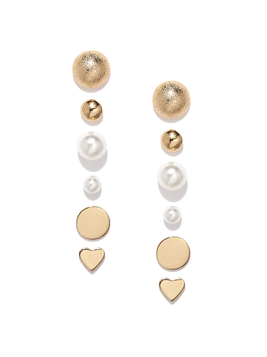 

justpeachy Gold-toned & Off-White Set Of 6 Studs