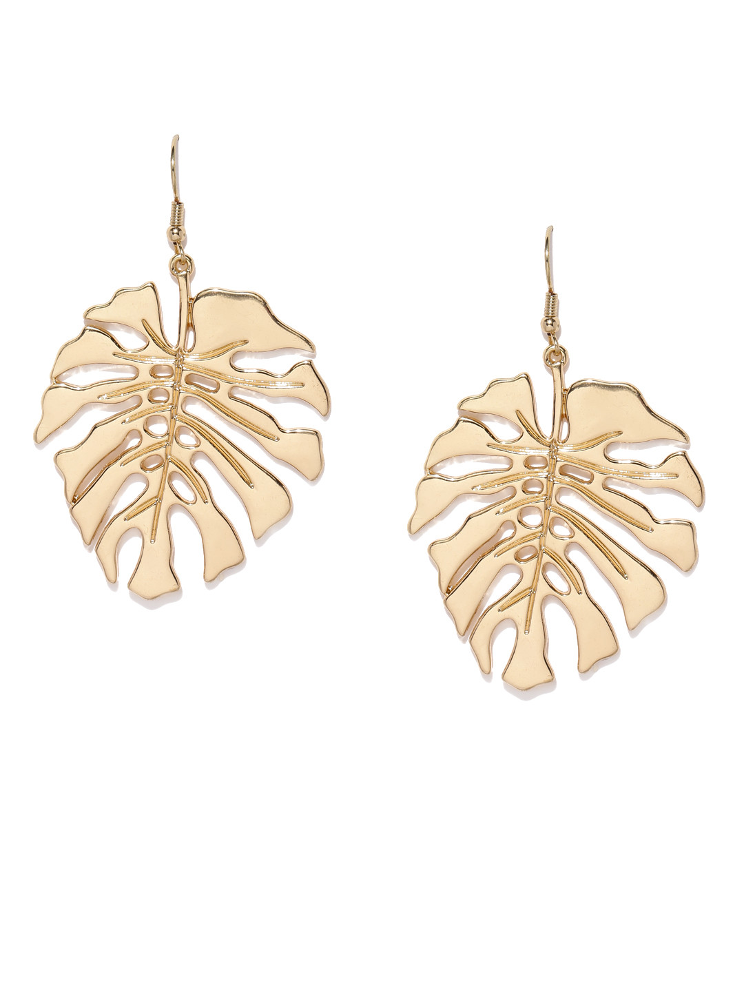 

justpeachy Gold-Toned Leaf Shaped Drop Earrings
