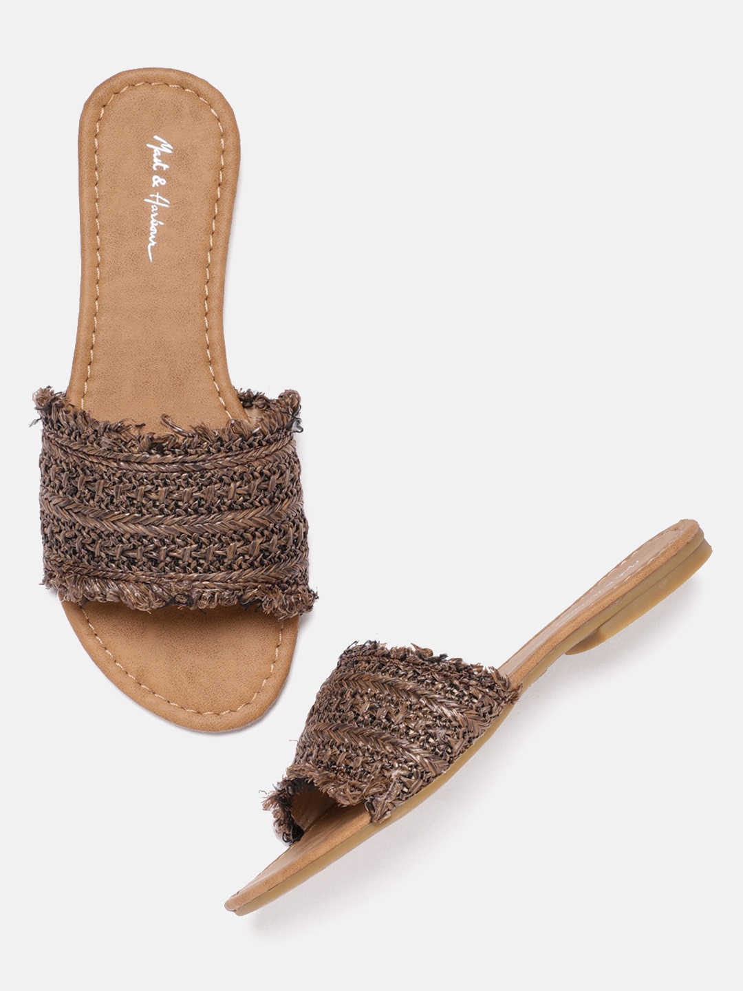 

Mast & Harbour Women Brown Woven Design Open Toe Flats