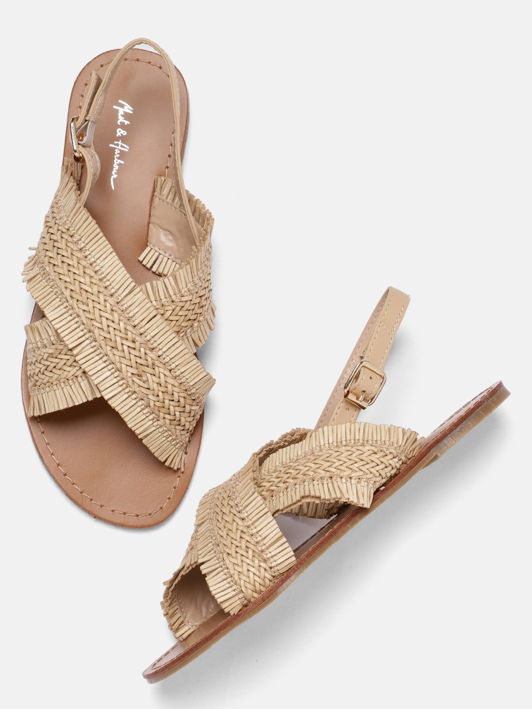 

Mast & Harbour Women Beige Textured Open Toe Flats