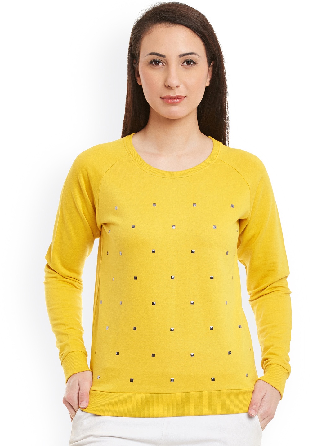 

Sera Women Mustard Yellow Studded Sweatshirt