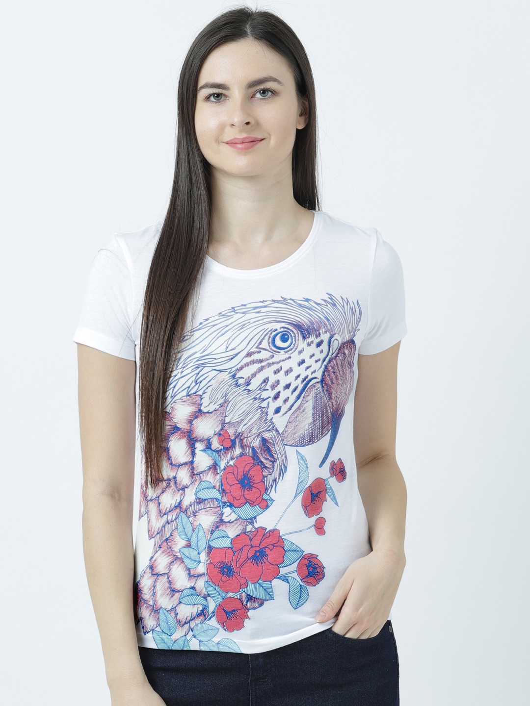 

Huetrap Women White Printed Round Neck Glow In The Dark T-shirt