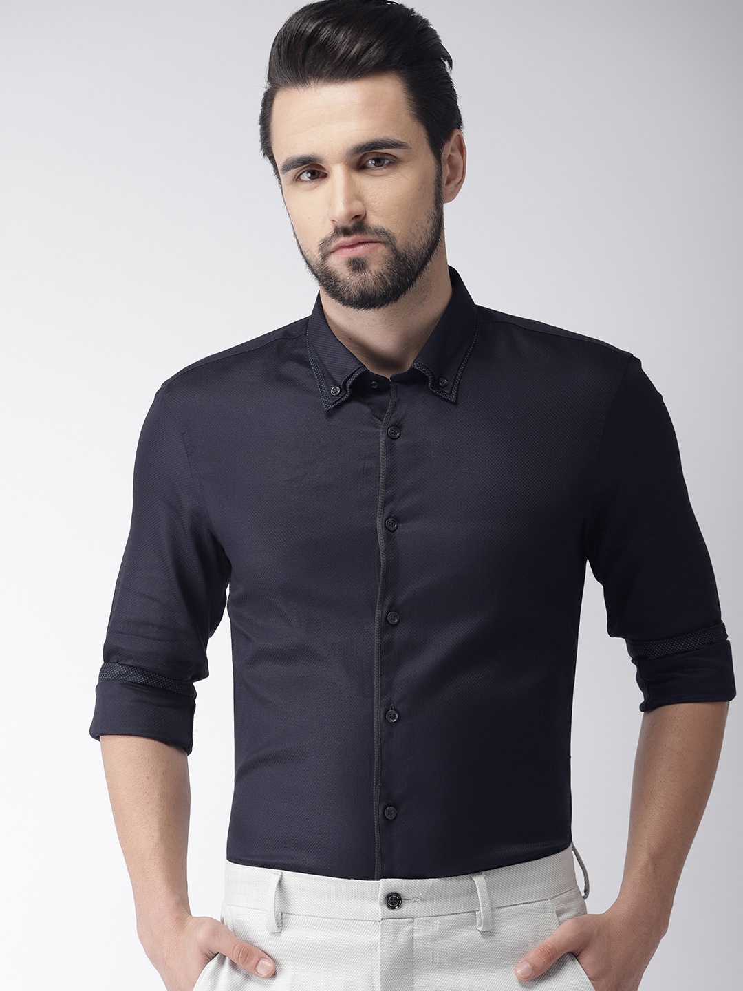 

Celio Men Navy Blue Club Slim Fit Self-Design Smart Casual Shirt