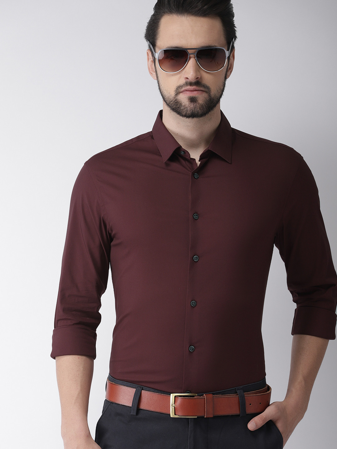 

Celio Men Maroon Slim Fit Solid Smart Casual Shirt