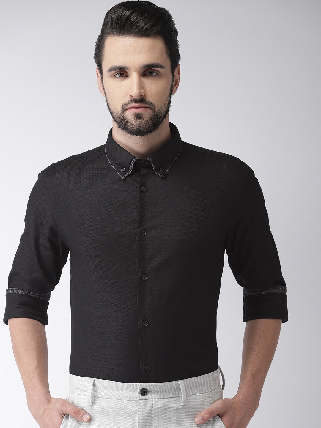 

Celio Men Black Club Slim Fit Textured Smart Casual Shirt