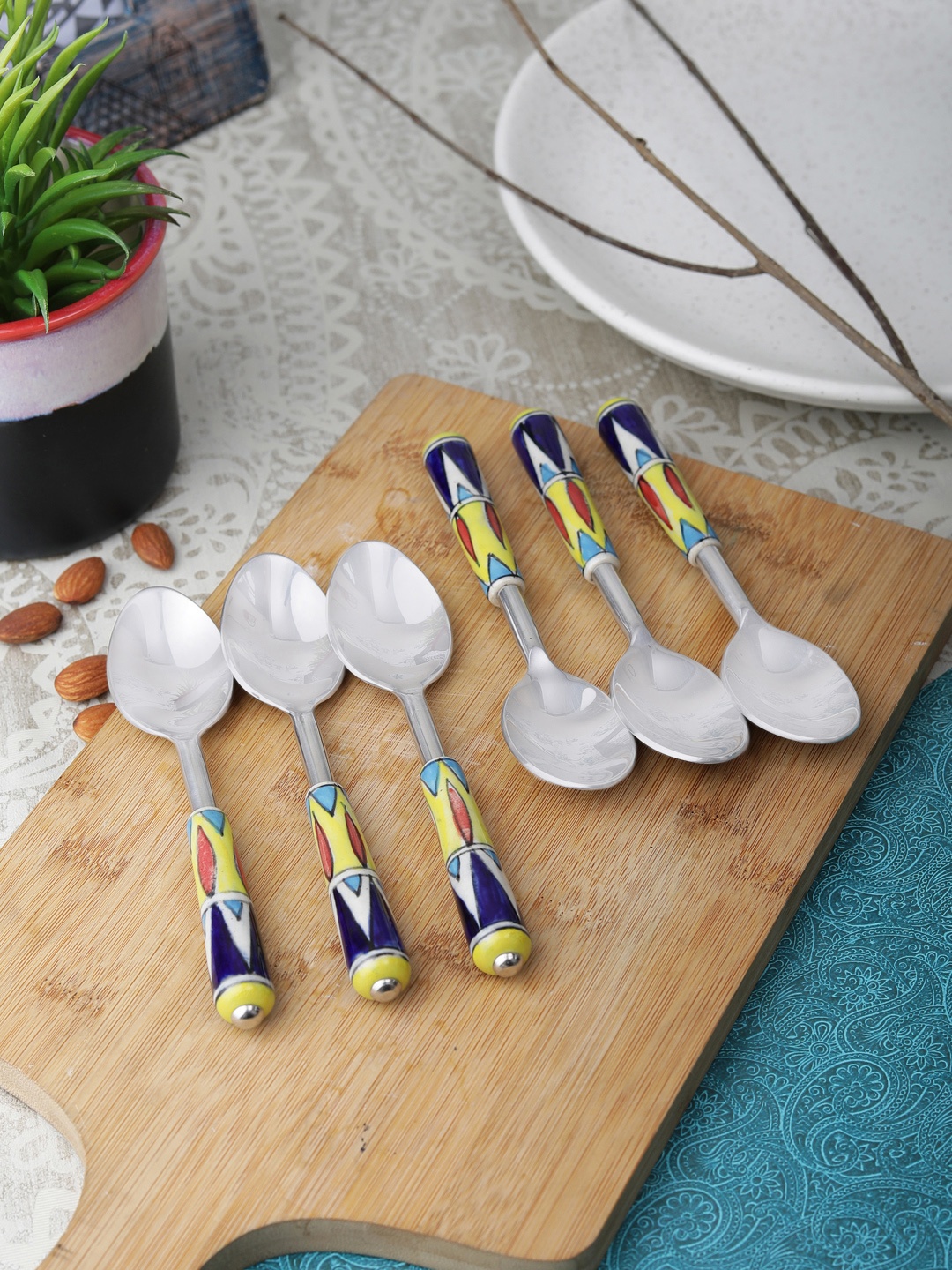 

VarEesha Set of 6 Blue Hand-Painted Ceramic Spoon Set