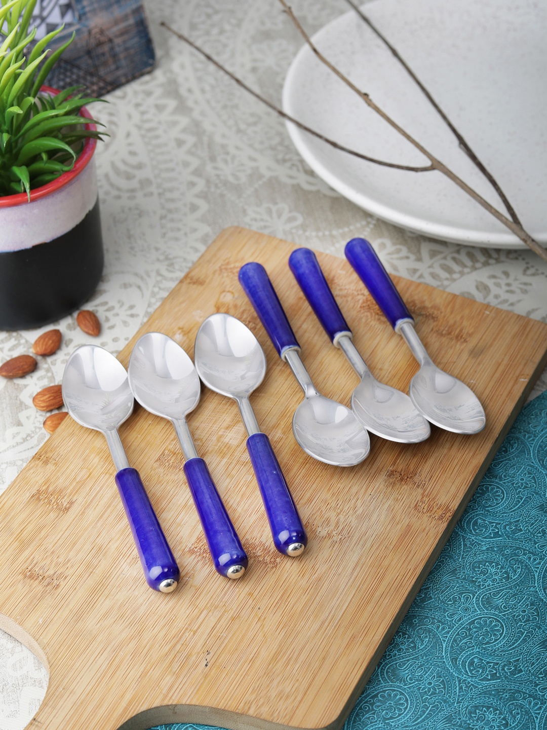 

VarEesha Set of 6 Blue Solid Ceramic Spoon Set