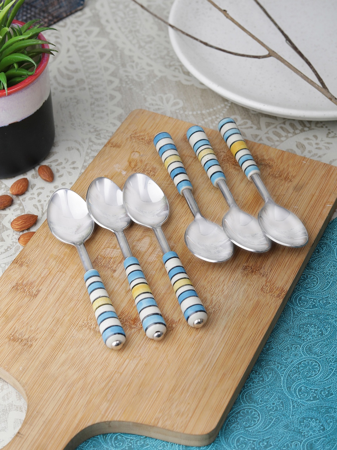 

VarEesha Blue Set Of 6 Printed Ceramic Spoon Set