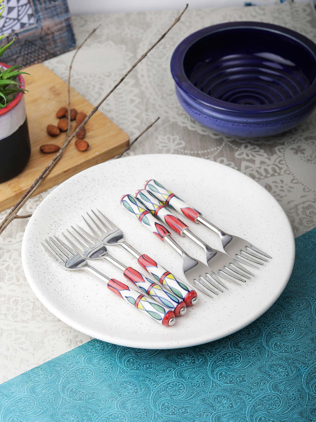 

VarEesha Green Set Of 6 Printed Ceramic Spoon Set
