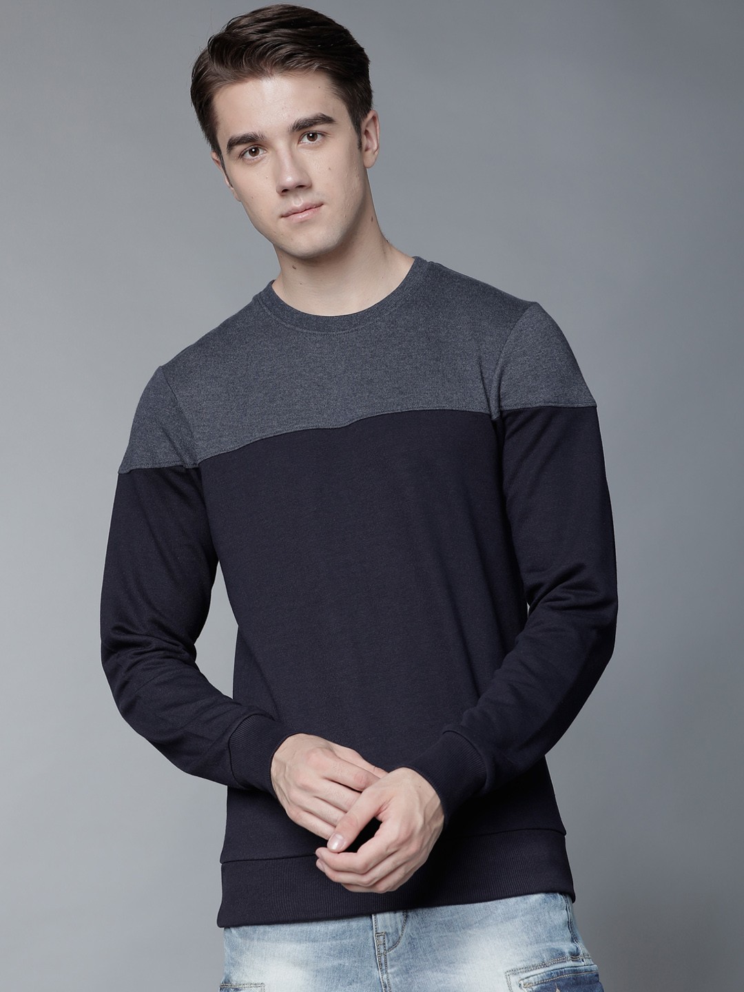 

HIGHLANDER Men Navy Blue Colourblocked Sweatshirt