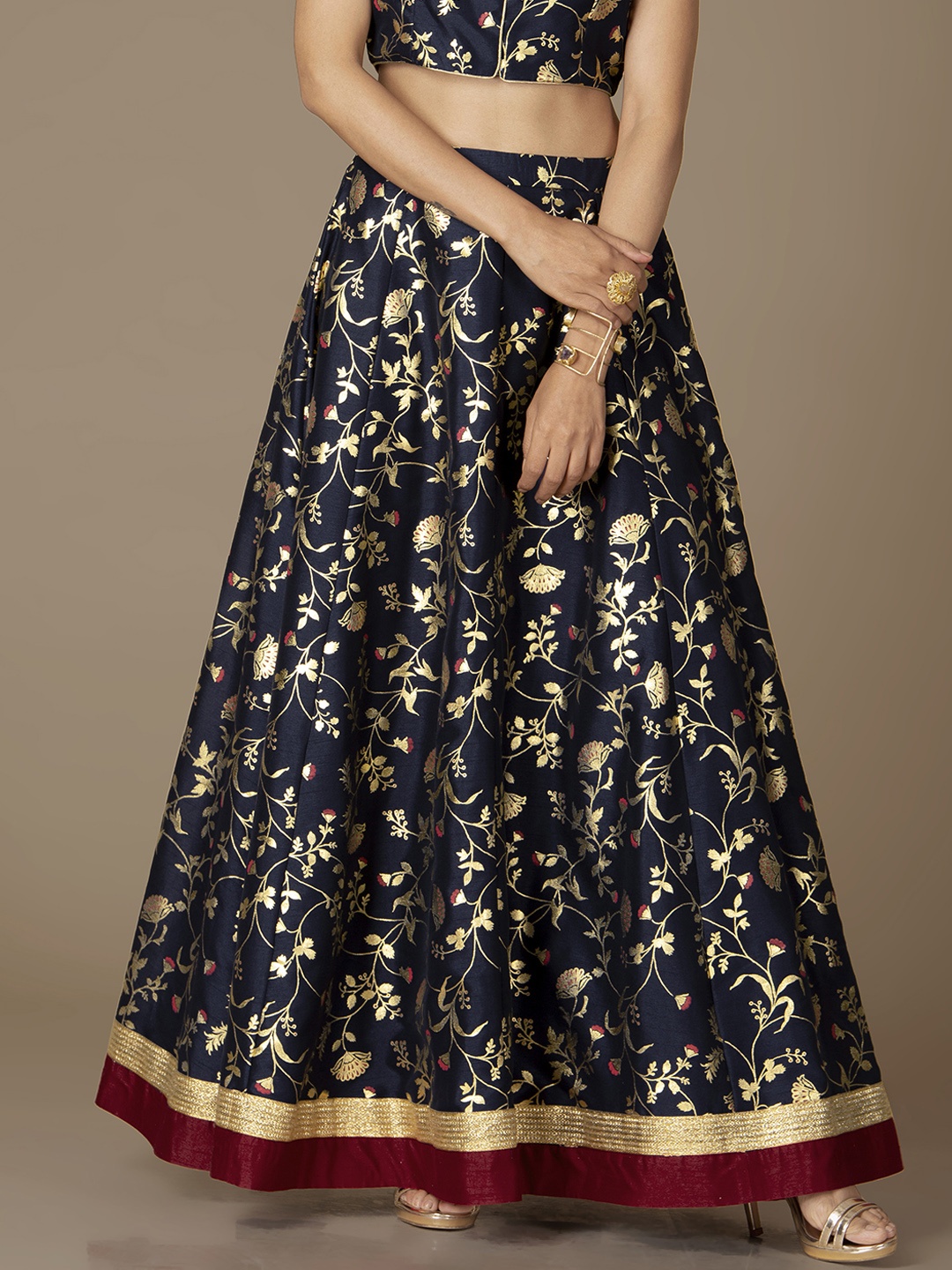 

INDYA Women Navy Blue Printed Maxi Flared Skirt