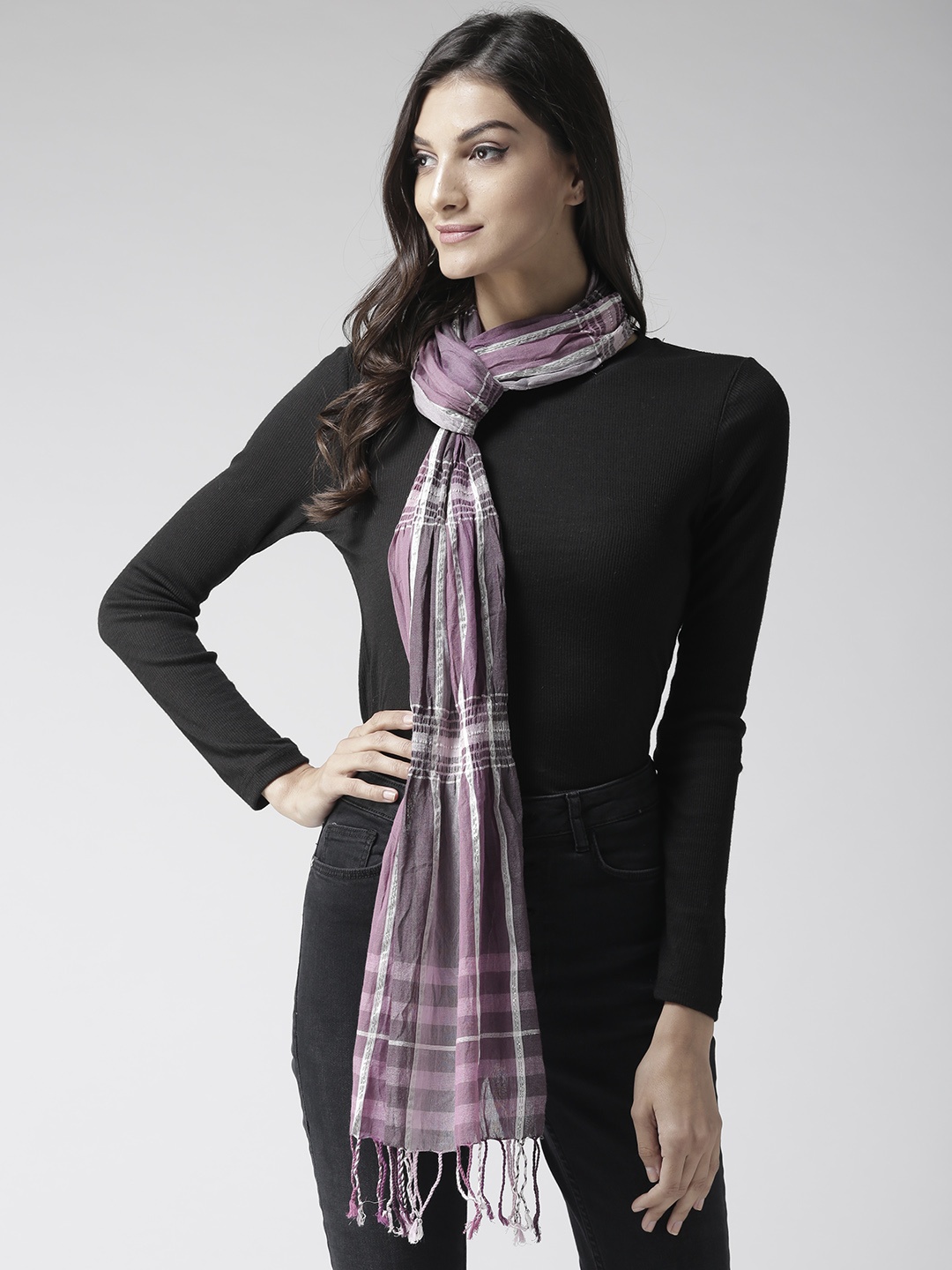 

Style Quotient Women Purple & White Checked Stole