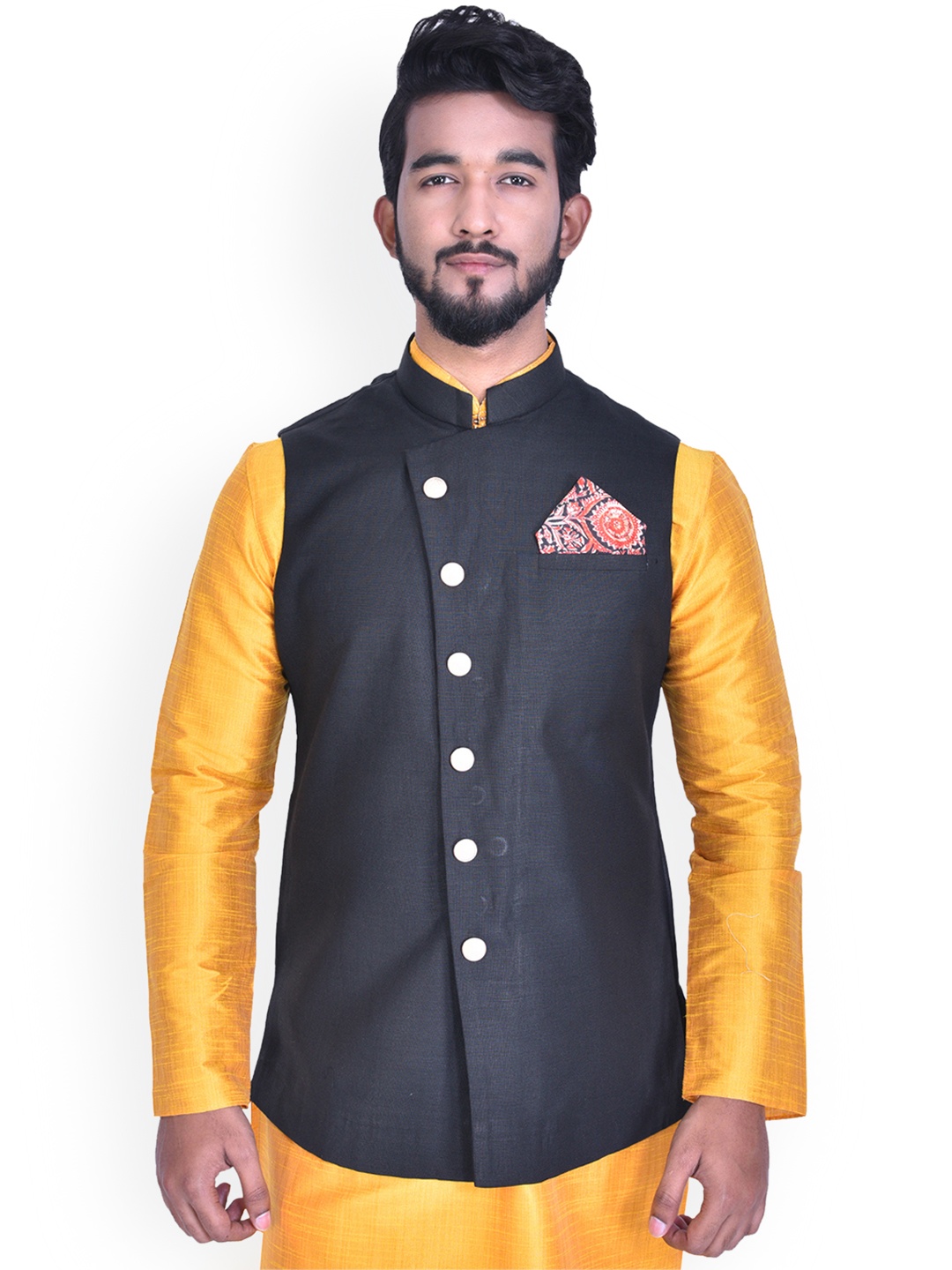 

Manyavar Men Black Solid Nehru Jacket