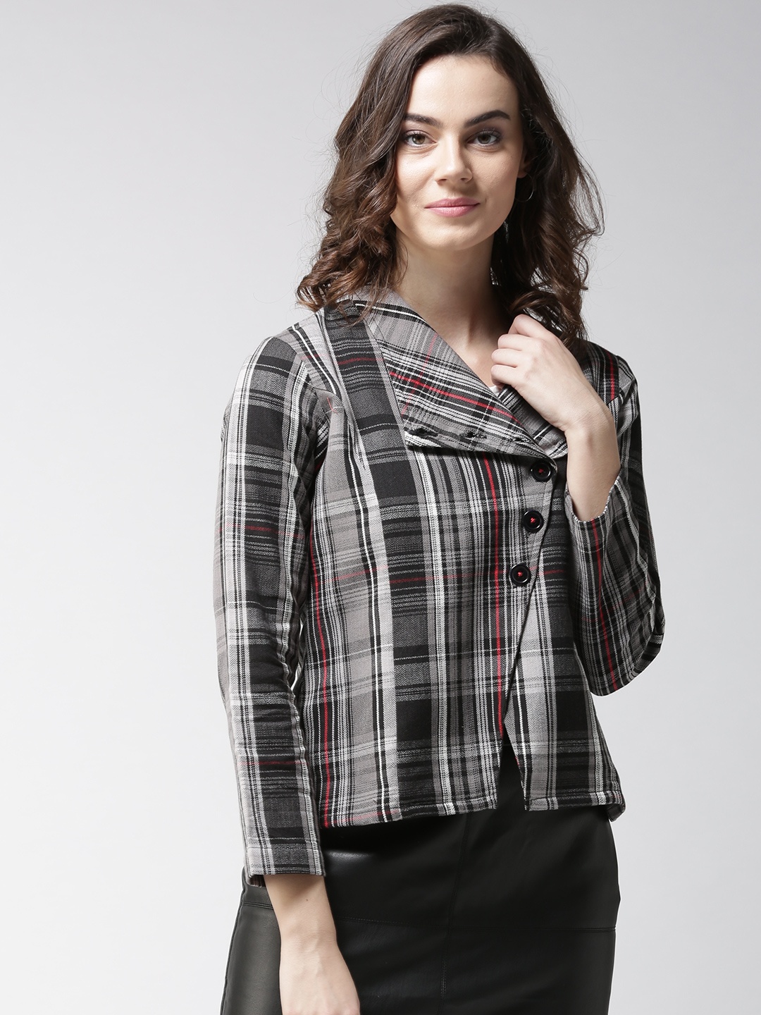 

Style Quotient Women Black Checked Asymmetric Closure Tailored Jacket