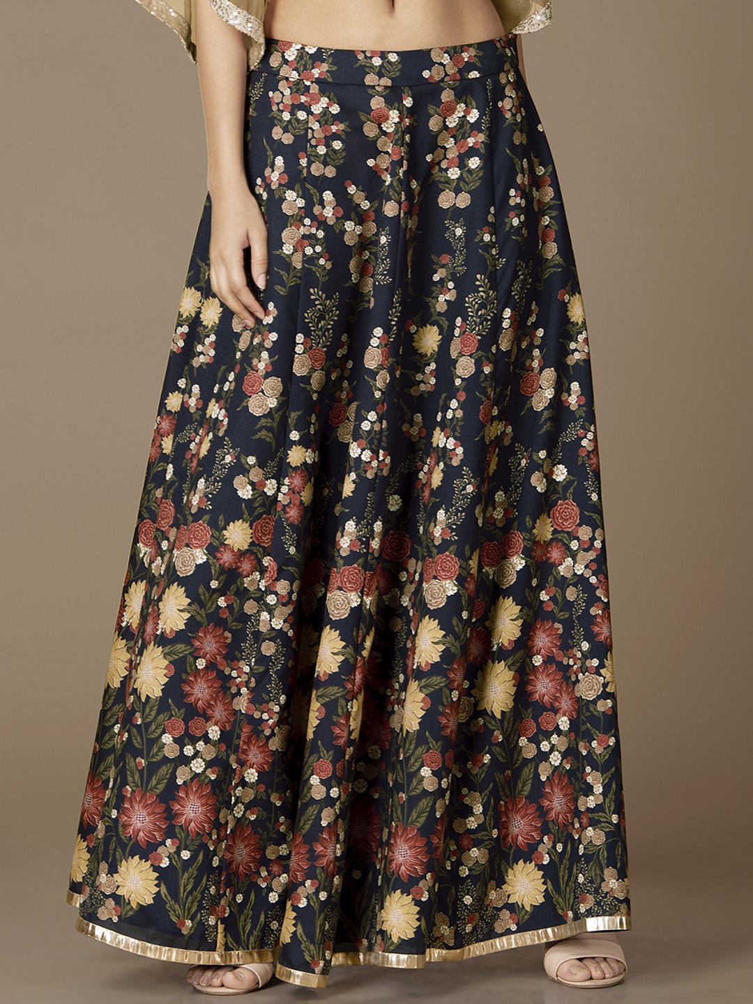 

INDYA Women Blue Floral Print Maxi Flared Skirt