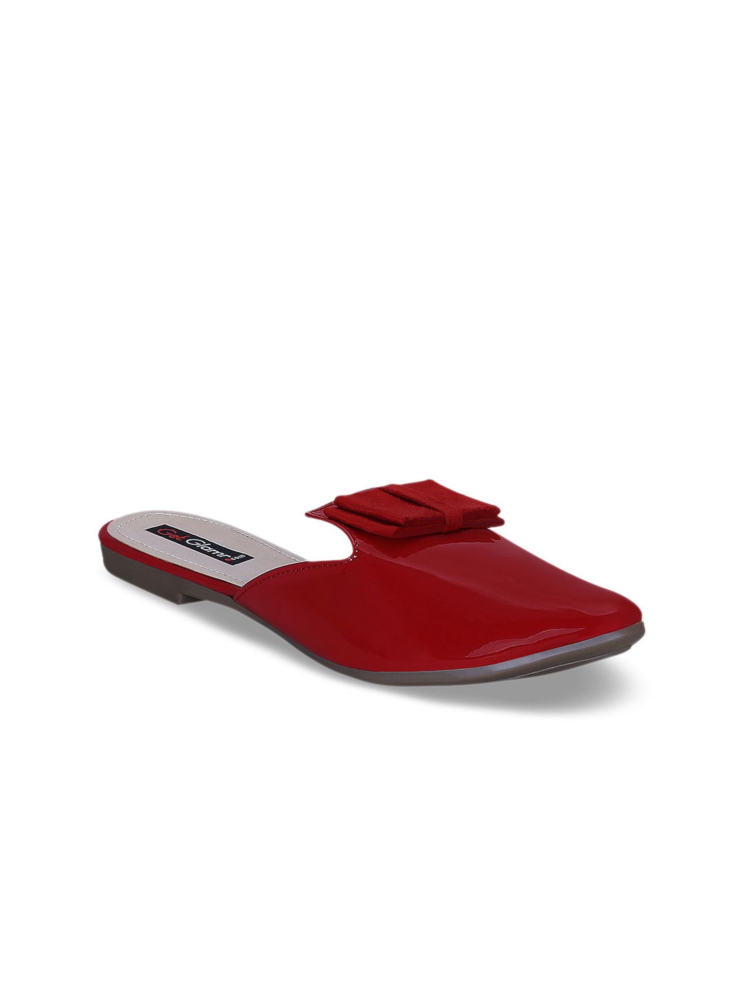 

Get Glamr Women Red Solid Synthetic Patent Mules