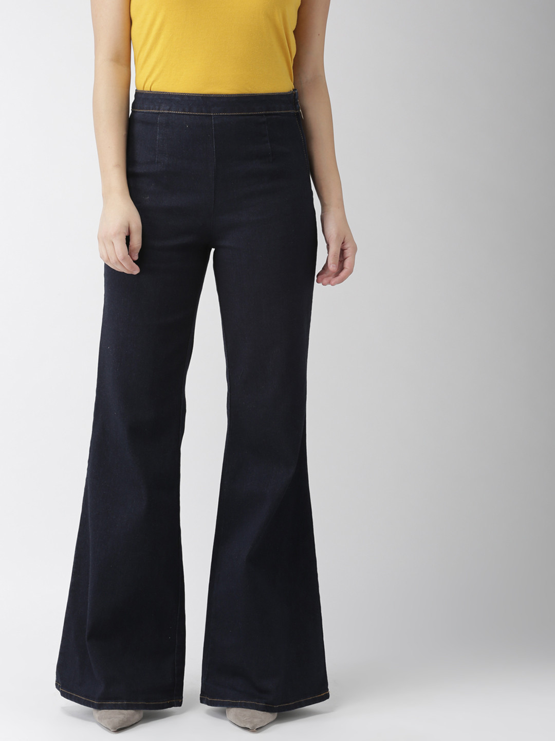 

FOREVER 21 Women Blue Bootcut Fit High-Rise Clean Look Stretchable Jeans