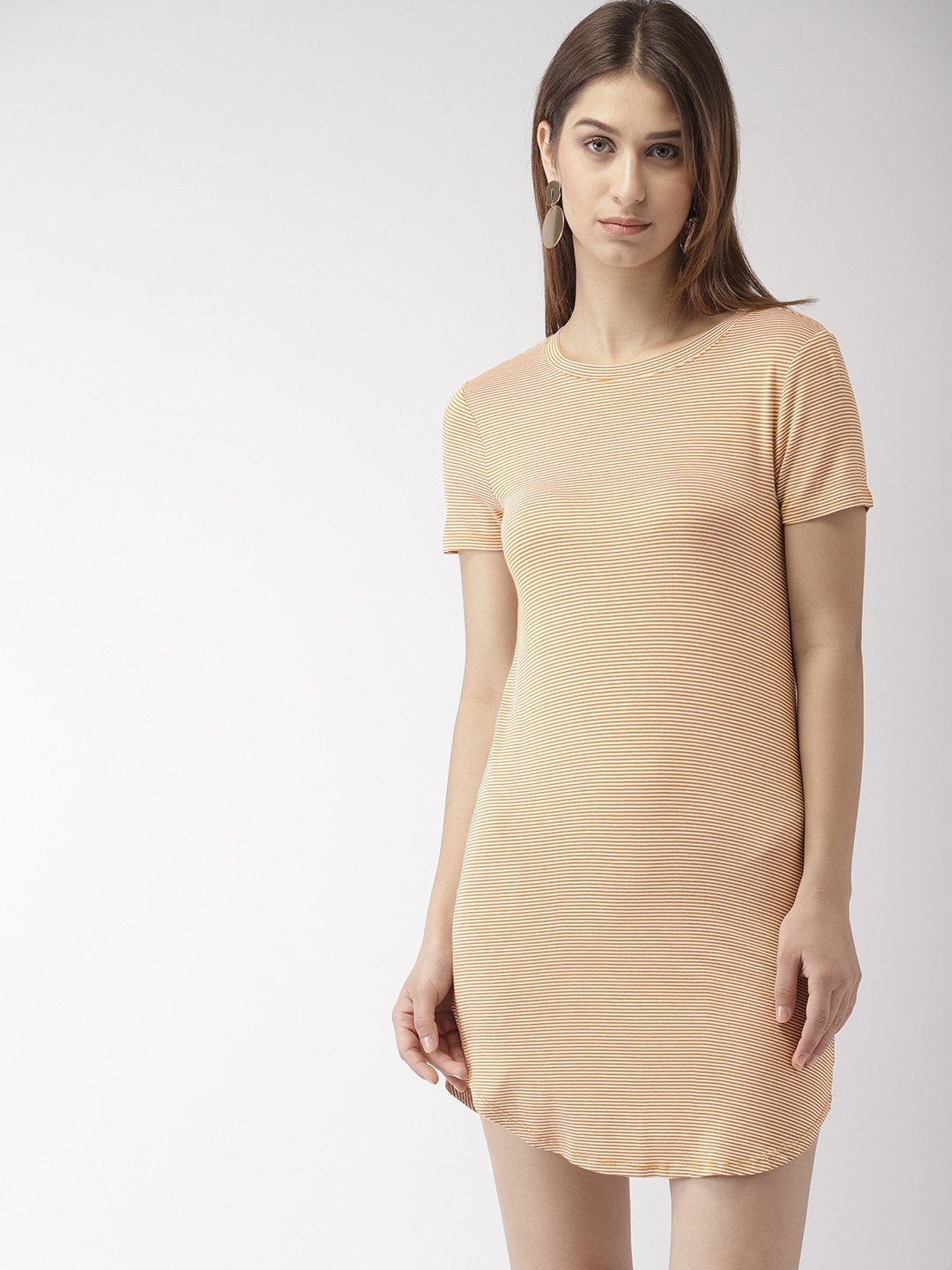

FOREVER 21 Women Brown & White Striped Bodycon Dress