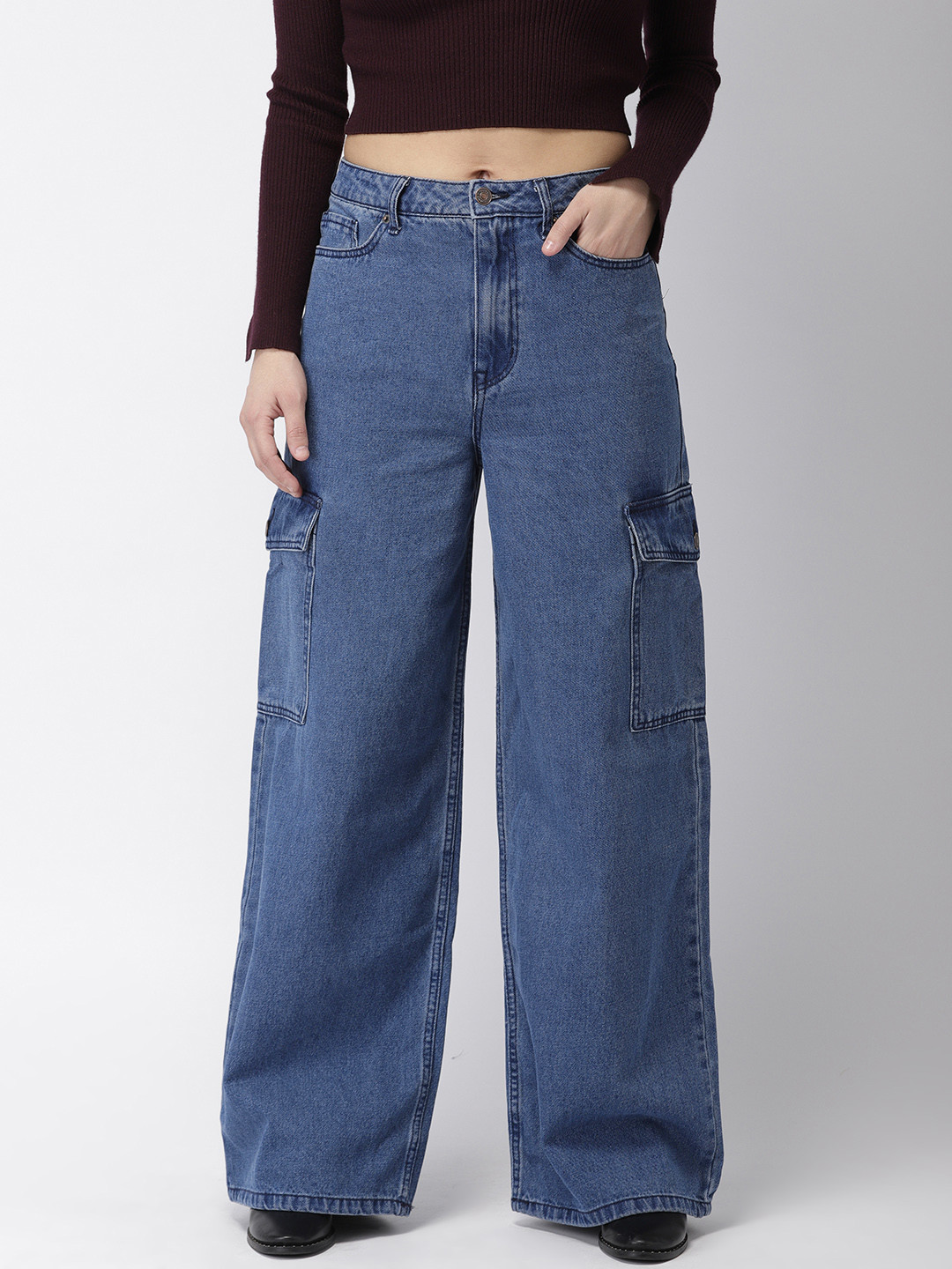 

FOREVER 21 Women Blue Regular Fit Mid-Rise Clean Look Jeans