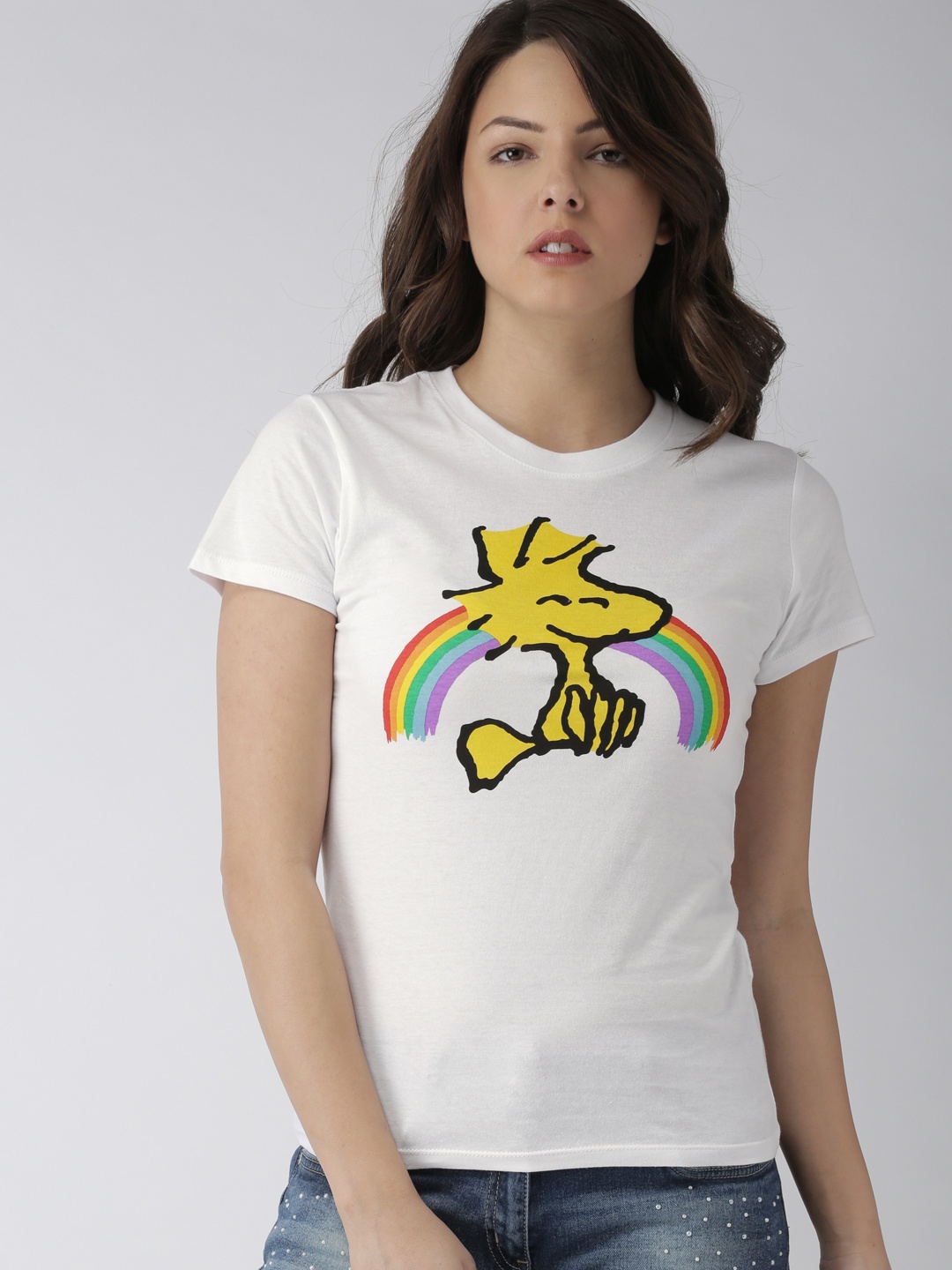 

FOREVER 21 Women White Printed Round Neck Pure Cotton T-shirt
