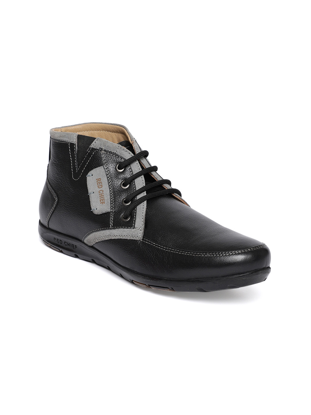 

Red Chief Men Black Solid Leather Mid-Top Derbys
