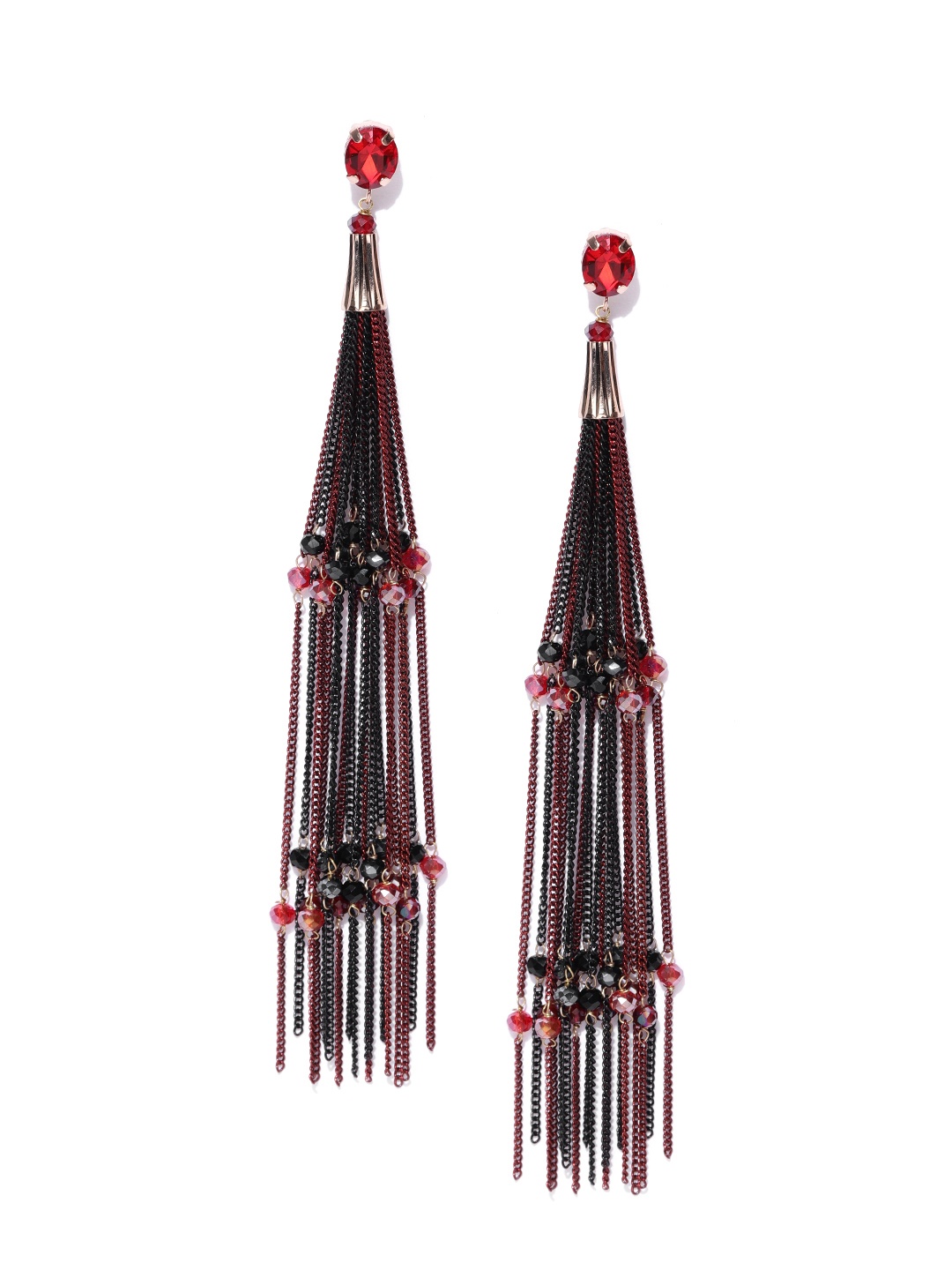 

Jewels Galaxy Maroon & Black Gold-Plated Handcrafted Tasselled Drop Earrings