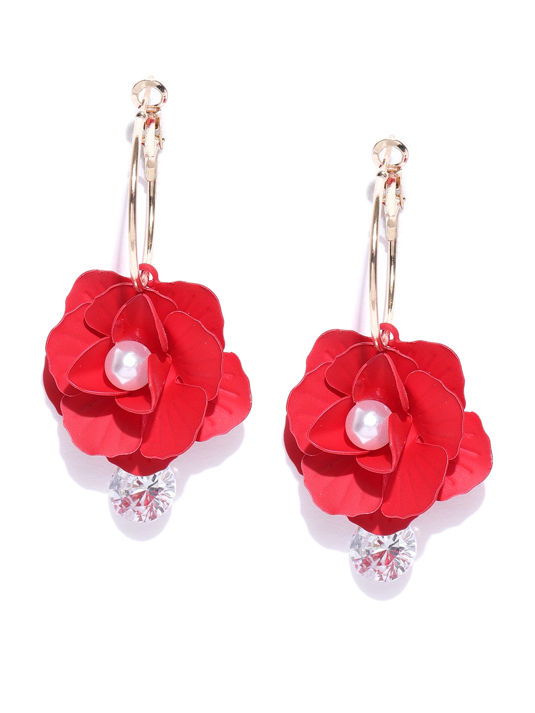 

Jewels Galaxy Red Gold-Plated Handcrafted Floral Drop Earrings