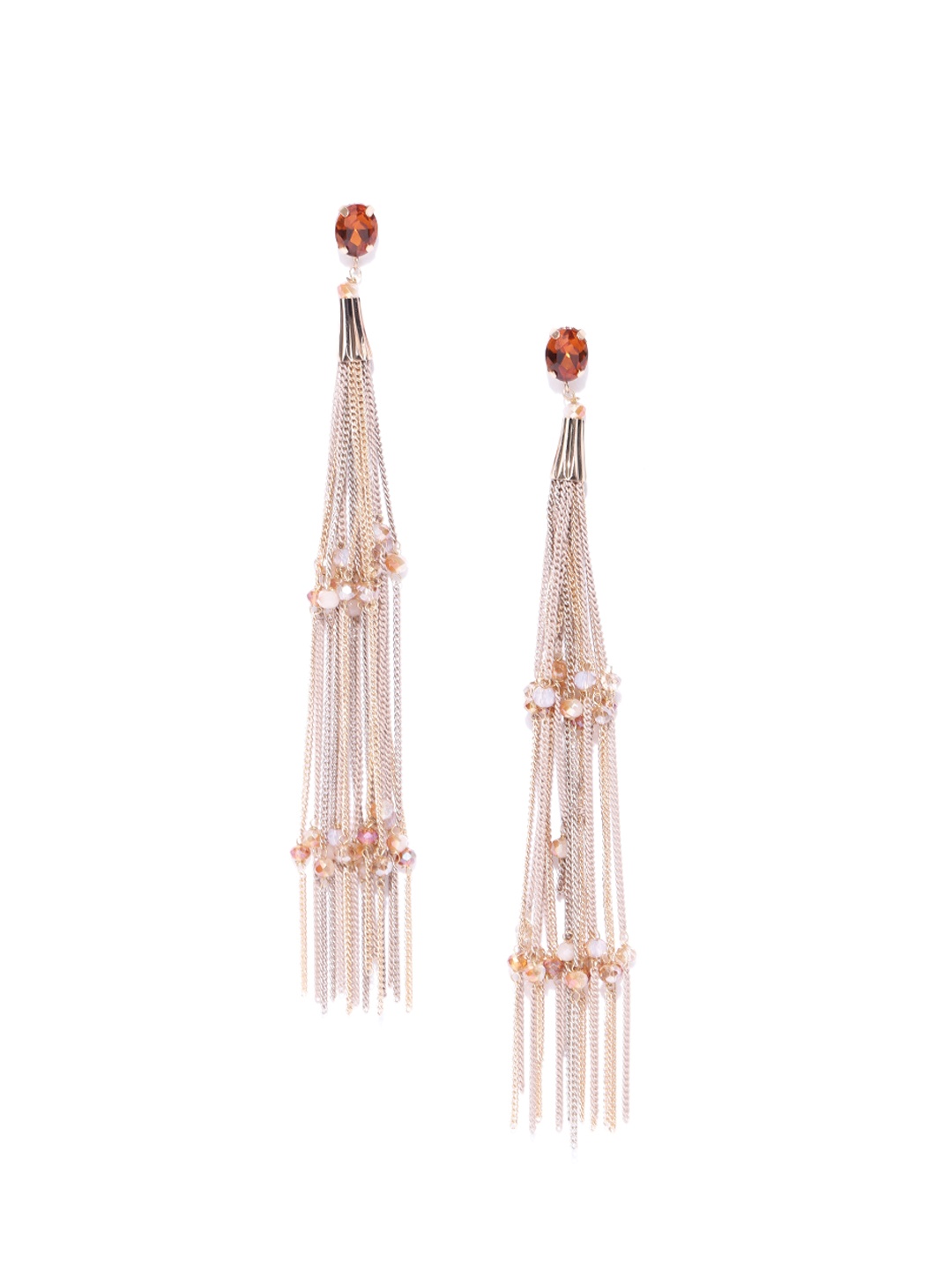 

Jewels Galaxy Pink & Orange Gold-Plated Tasselled Handcrafted Drop Earrings