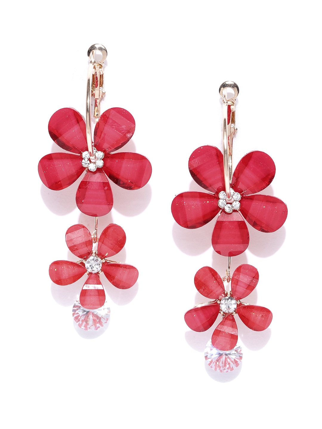 

Jewels Galaxy Red Gold-Plated Handcrafted Floral Drop Earrings