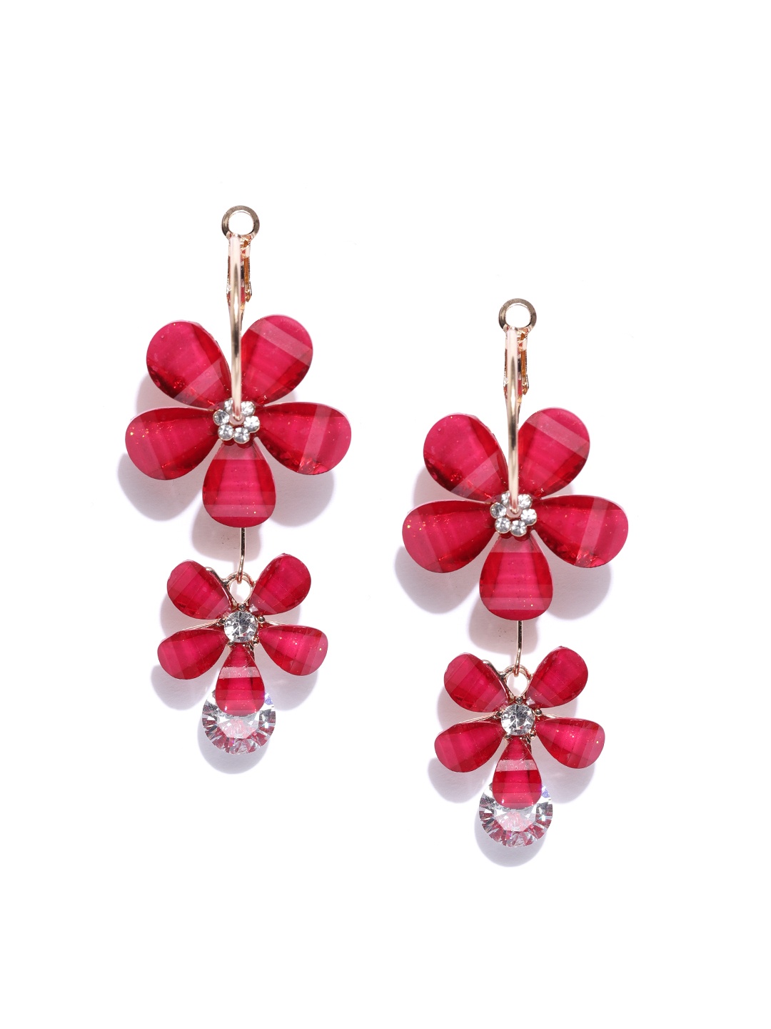 

Jewels Galaxy Red Gold-Plated Handcrafted Floral Drop Earrings