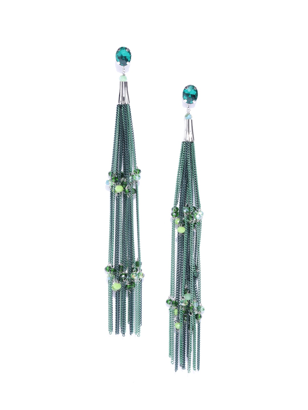 

Jewels Galaxy Green Silver-Plated Tasselled Handcrafted Drop Earrings