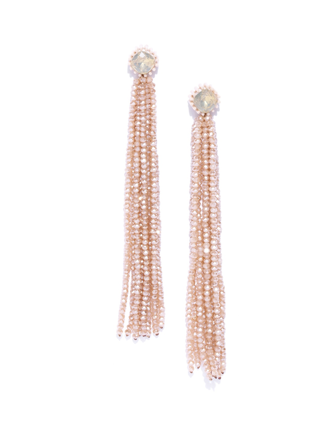 

Jewels Galaxy Beige Beaded Tasselled Handcrafted Drop Earrings