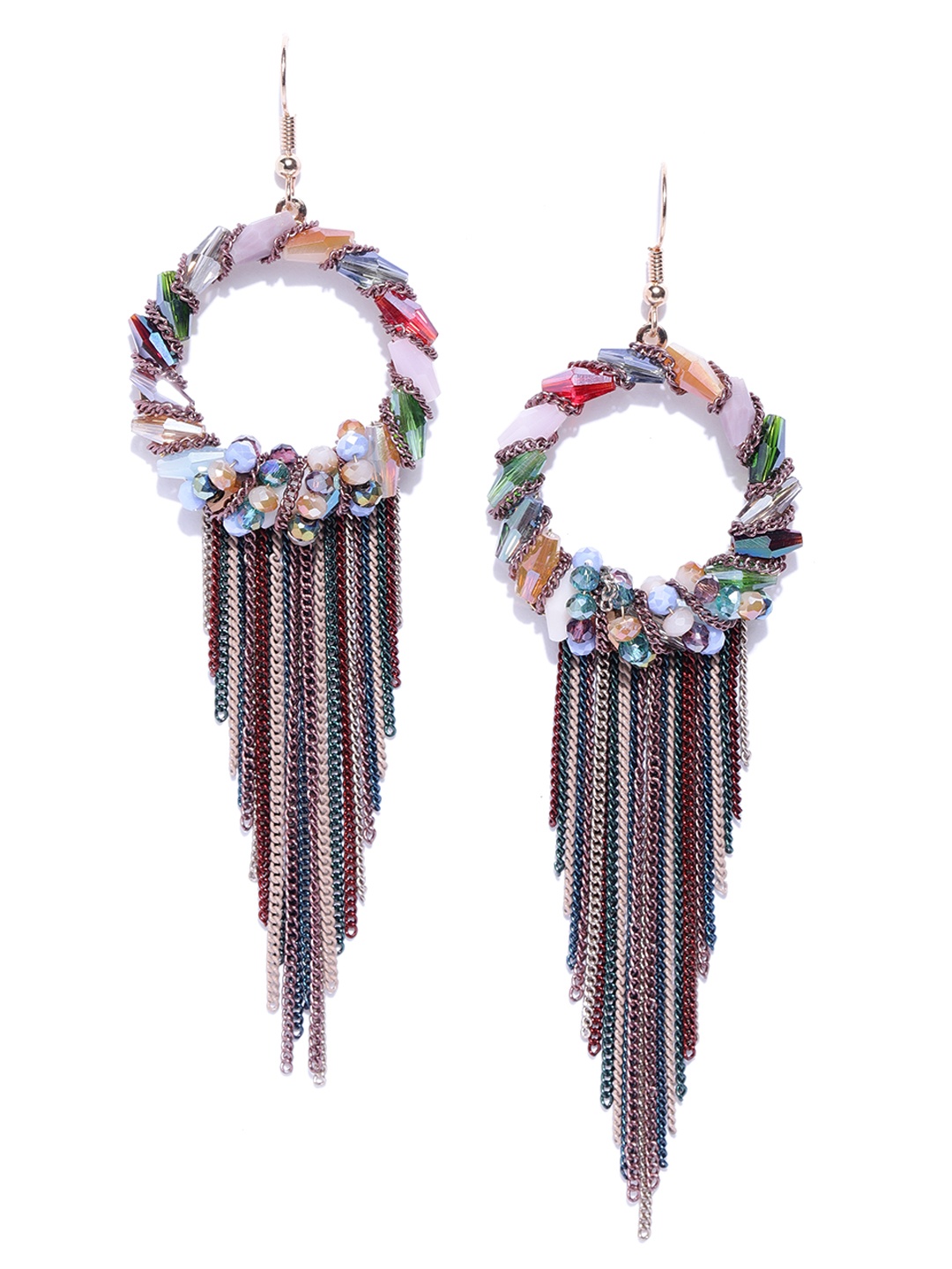

Jewels Galaxy Multicoloured Gold-Plated Tasselled Handcrafted Circular Drop Earrings, Multi
