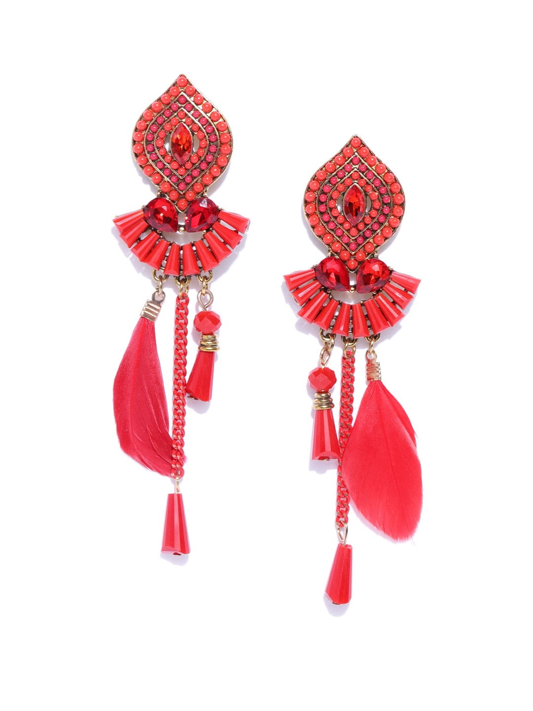 

Jewels Galaxy Red Gold-Plated Beaded Handcrafted Contemporary Drop Earrings