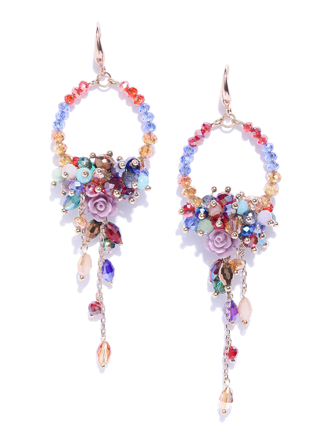 

Jewels Galaxy Multicoloured Gold-Plated Beaded Handcrafted Contemporary Drop Earrings, Multi