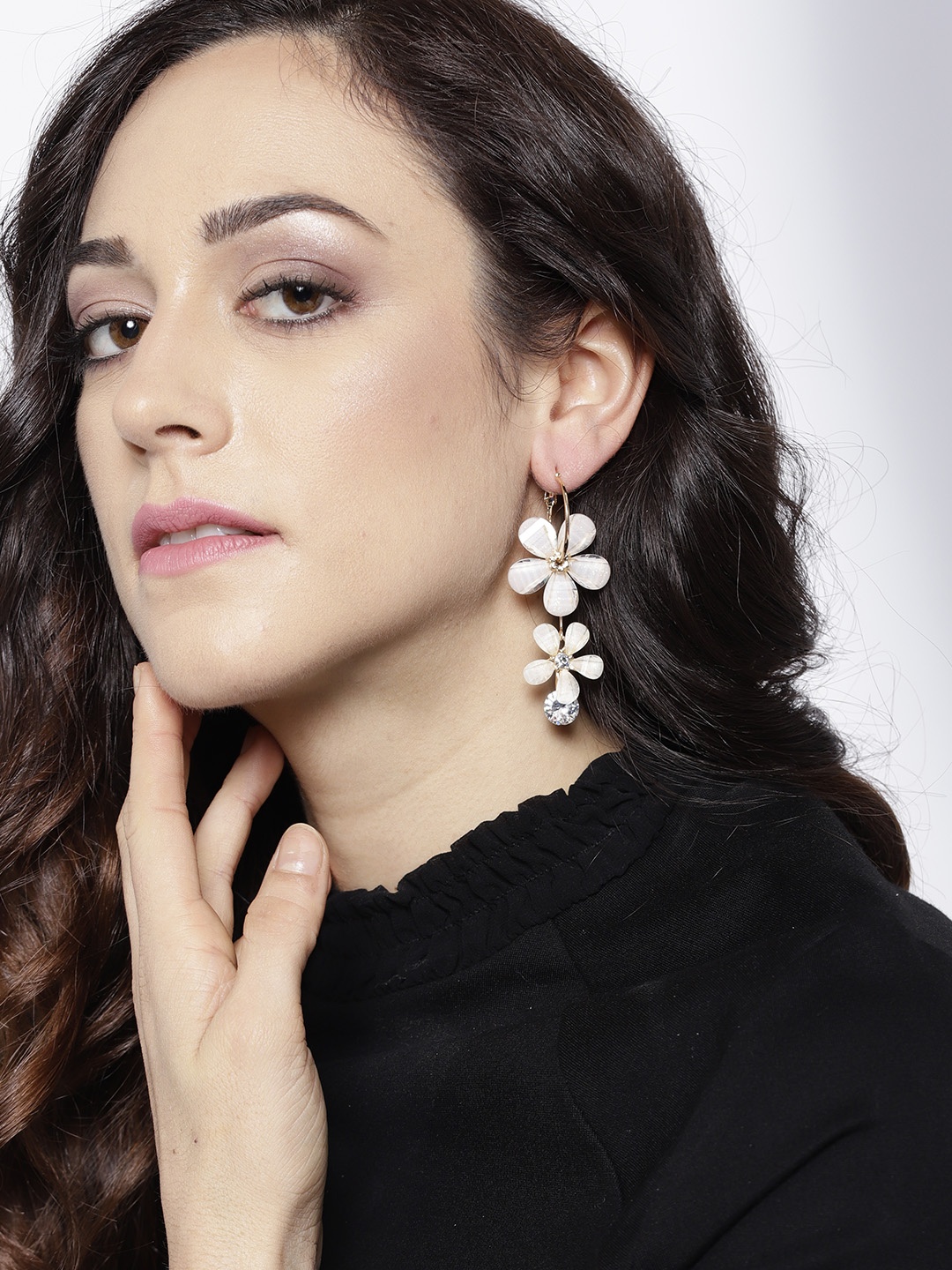 

Jewels Galaxy Off-White Gold-Plated Stone-Studded Handcrafted Floral Drop Earrings
