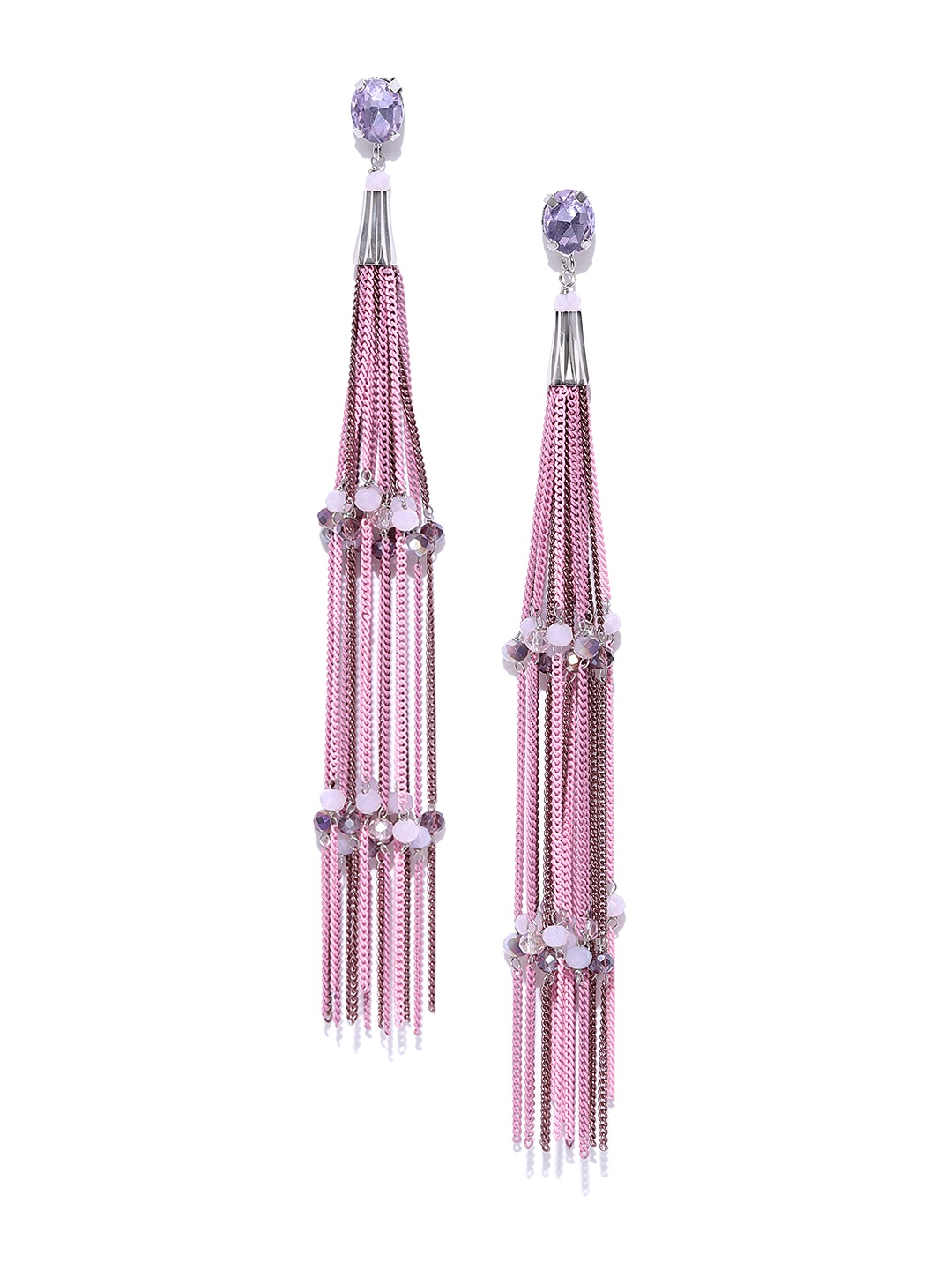 

Jewels Galaxy Pink & Lavender Silver-Plated Tasselled Handcrafted Drop Earrings