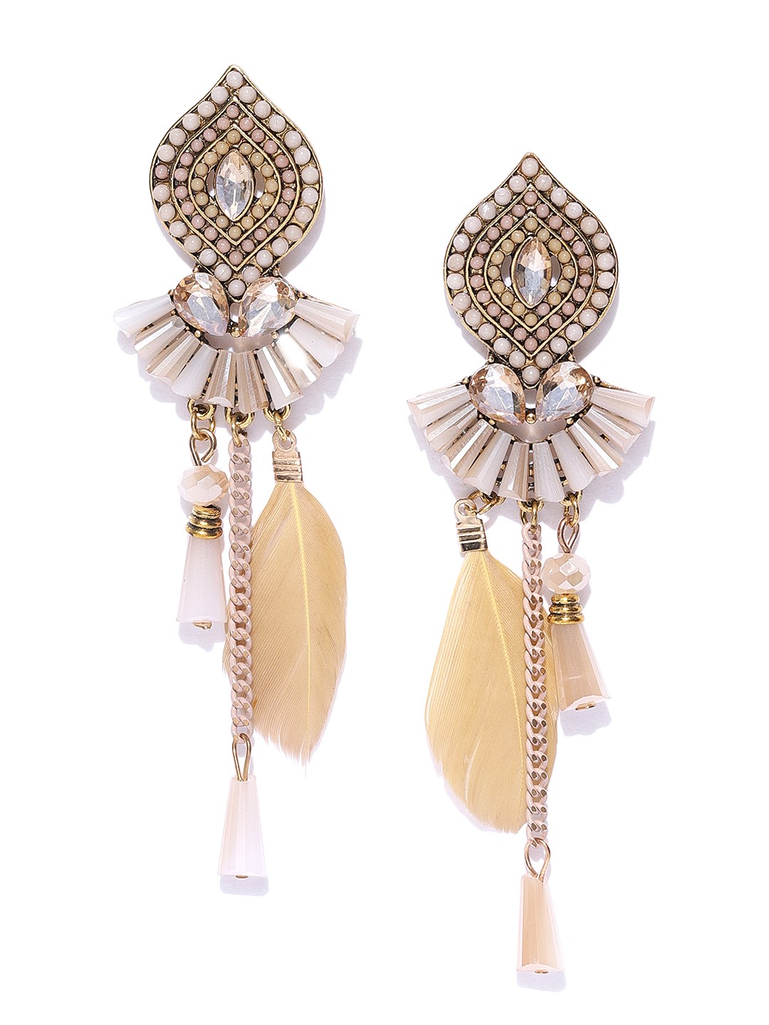 

Jewels Galaxy Beige Gold-Plated Beaded Handcrafted Contemporary Drop Earrings