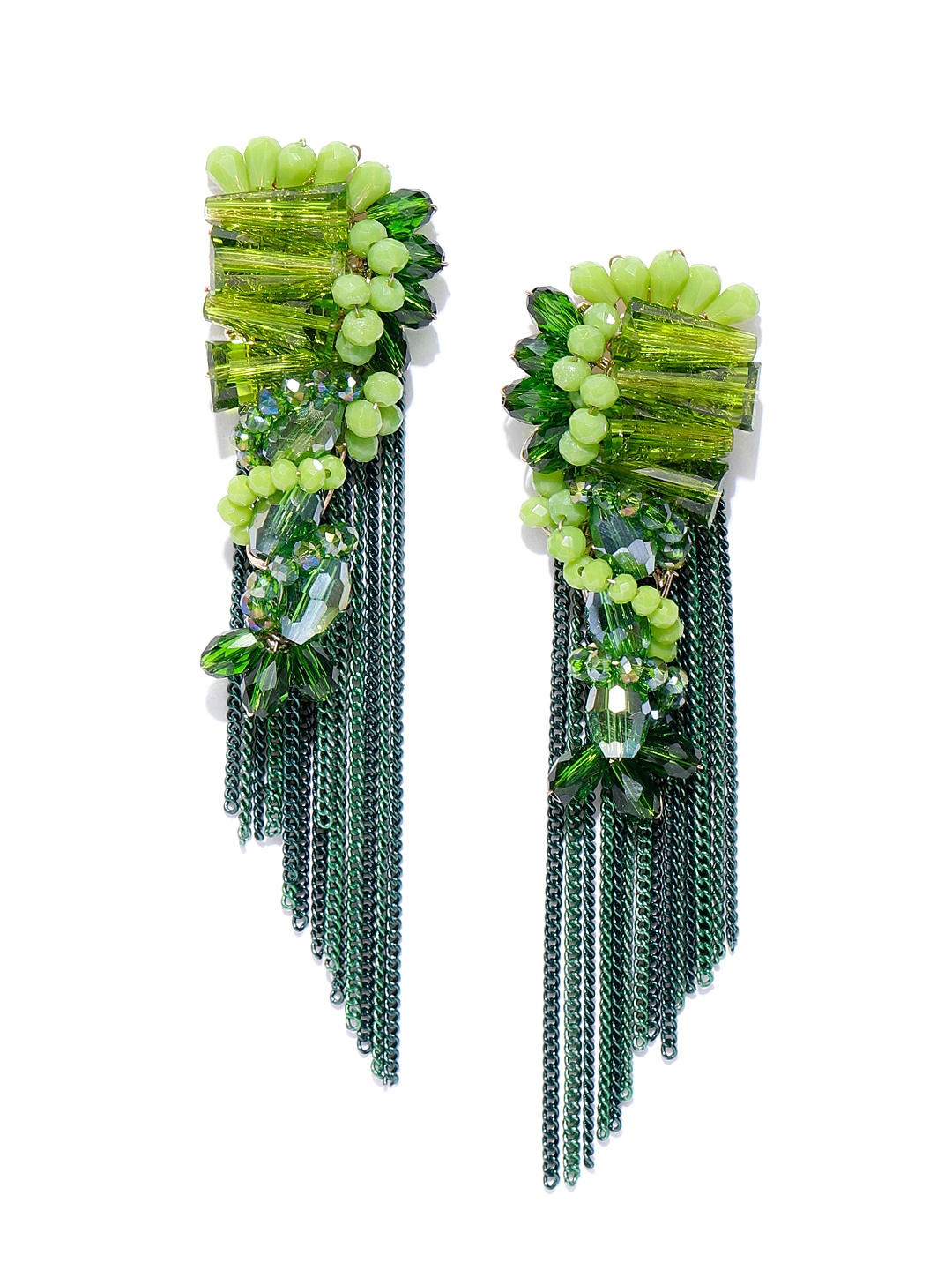 

Jewels Galaxy Green Gold-Plated Handcrafted Tasselled Drop Earrings