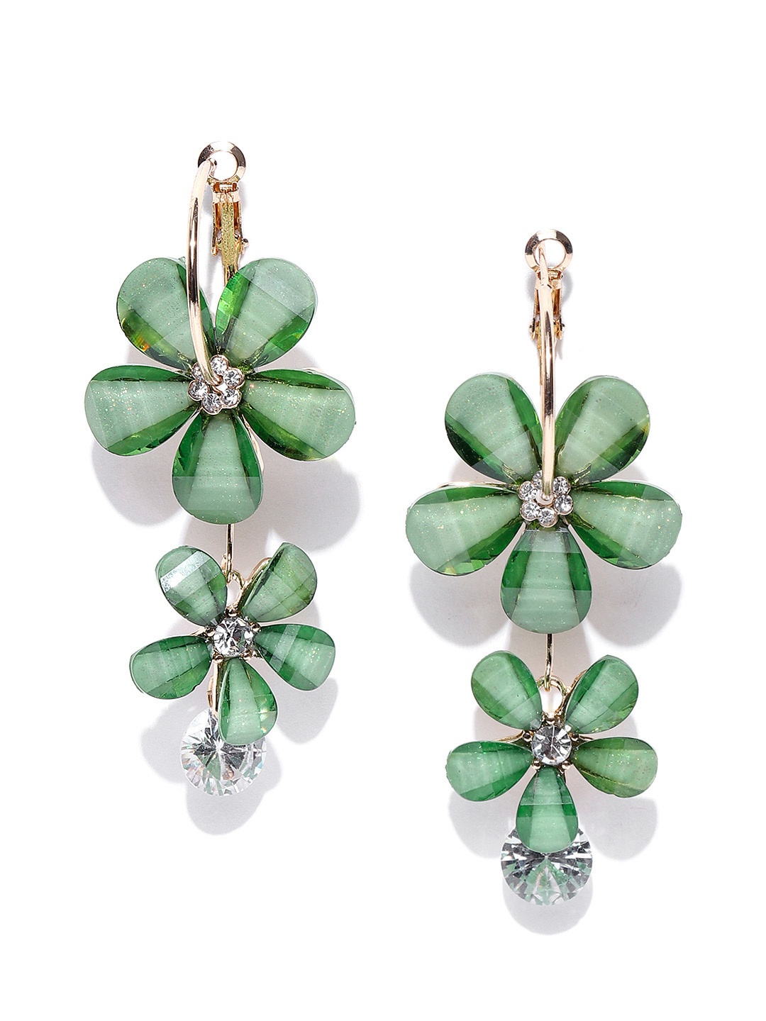 

Jewels Galaxy Green Gold-Plated Handcrafted Floral Drop Earrings