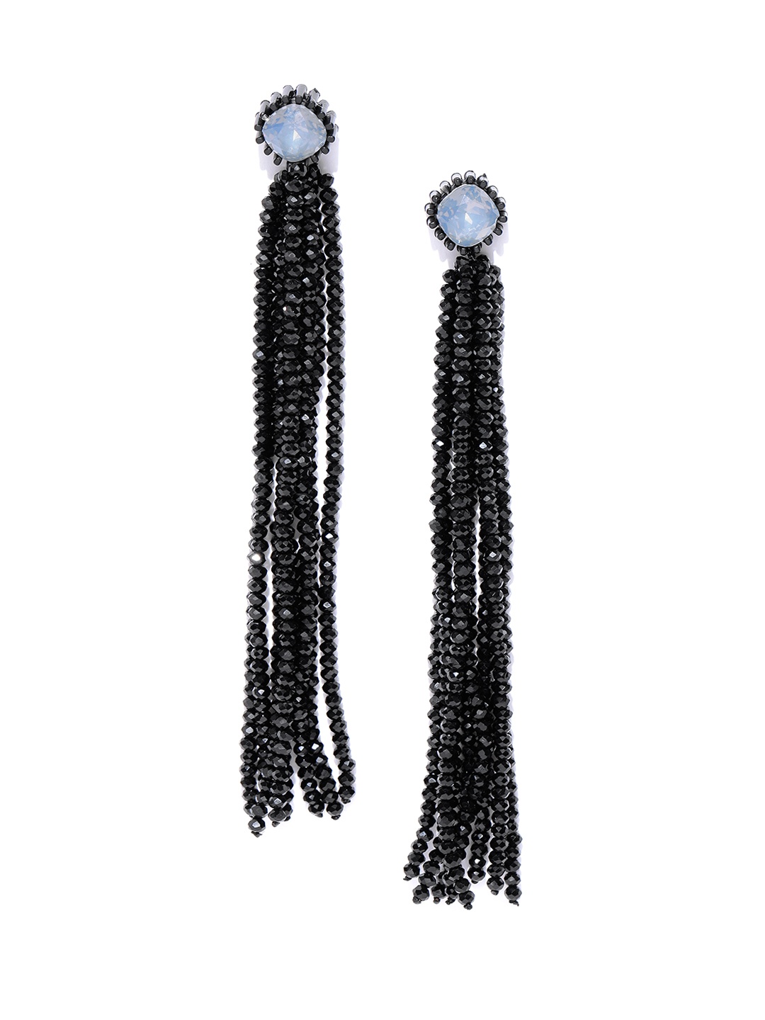 

Jewels Galaxy Black Handcrafted Tasselled Contemporary Drop Earrings