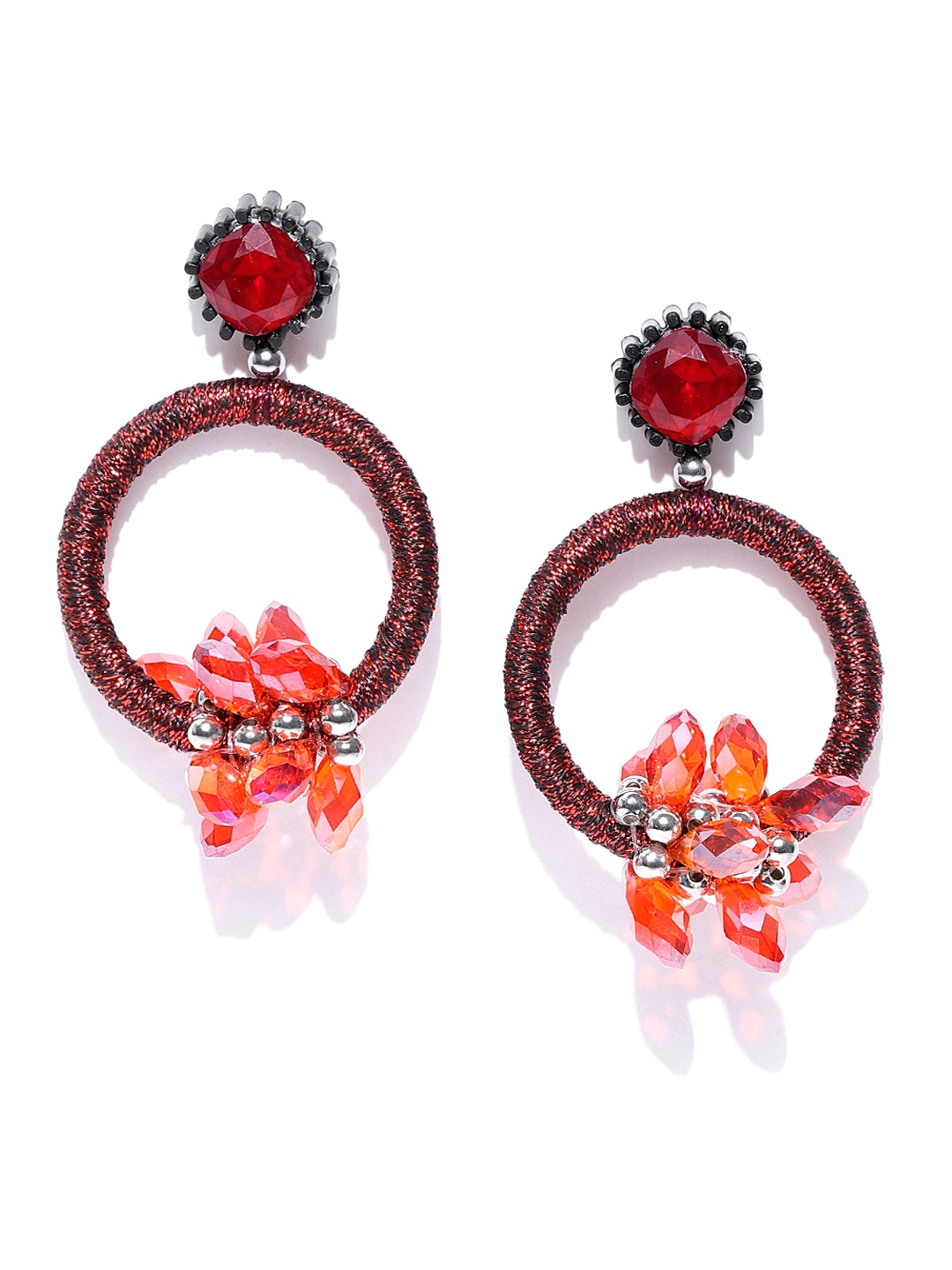 

Jewels Galaxy Red Handcrafted Circular Drop Earrings